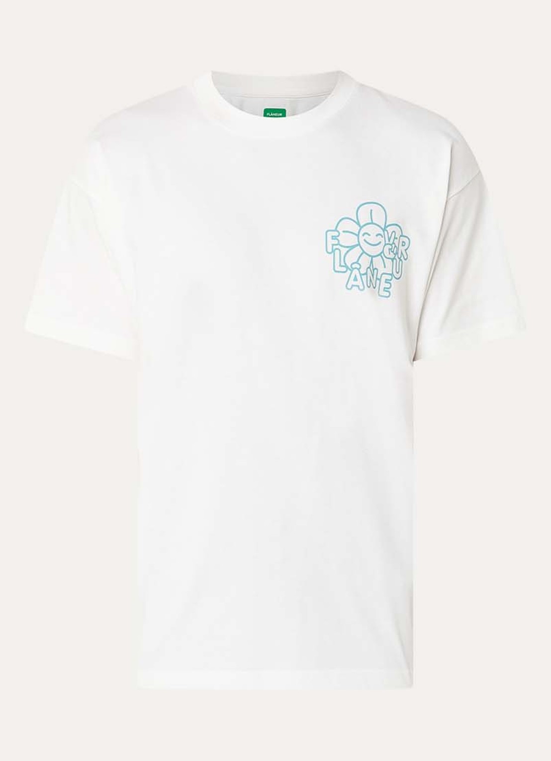 FLÂNEUR Happy Flower T-shirt met logo- en backprint - voorkant 2 wit