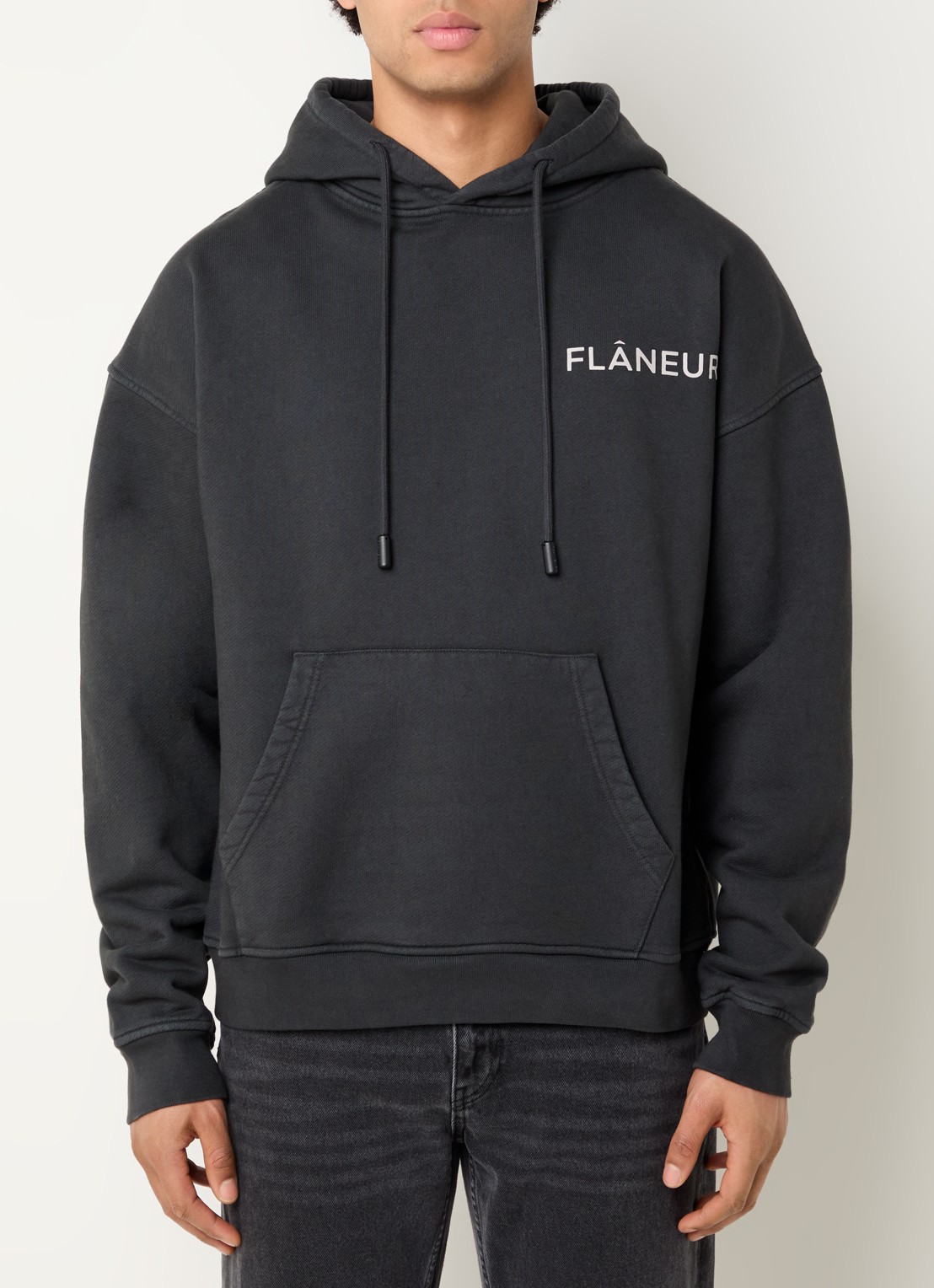 FLÂNEUR Hoodie met logo- en backprint - achterkant 3 antraciet