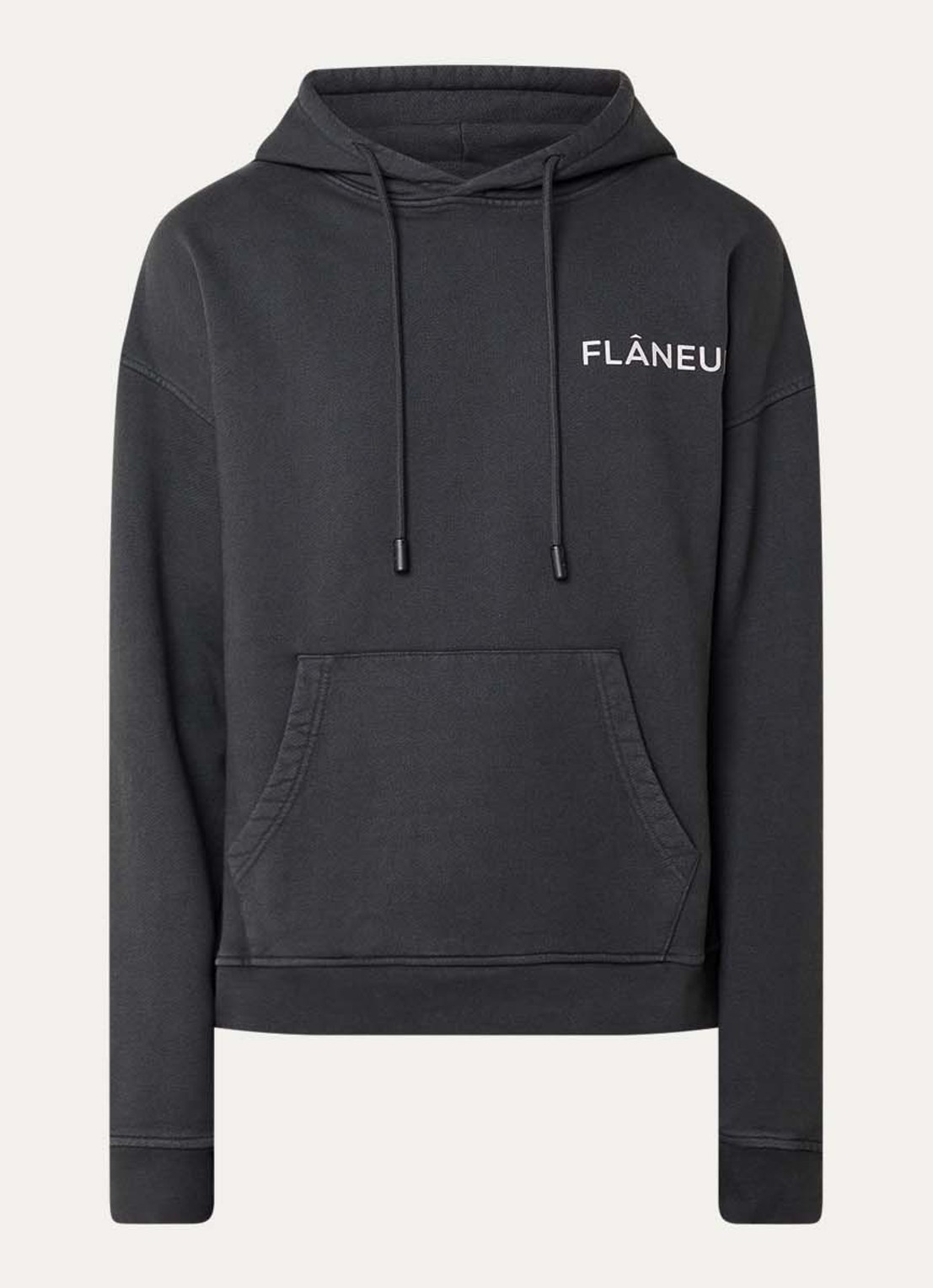 FLÂNEUR Hoodie met logo- en backprint - voorkant antraciet