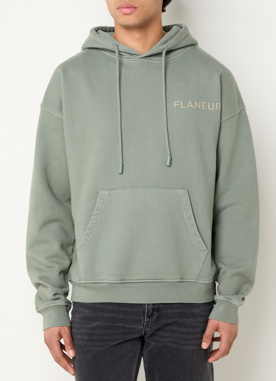 FLÂNEUR Hoodie met logo- en backprint - achterkant groen