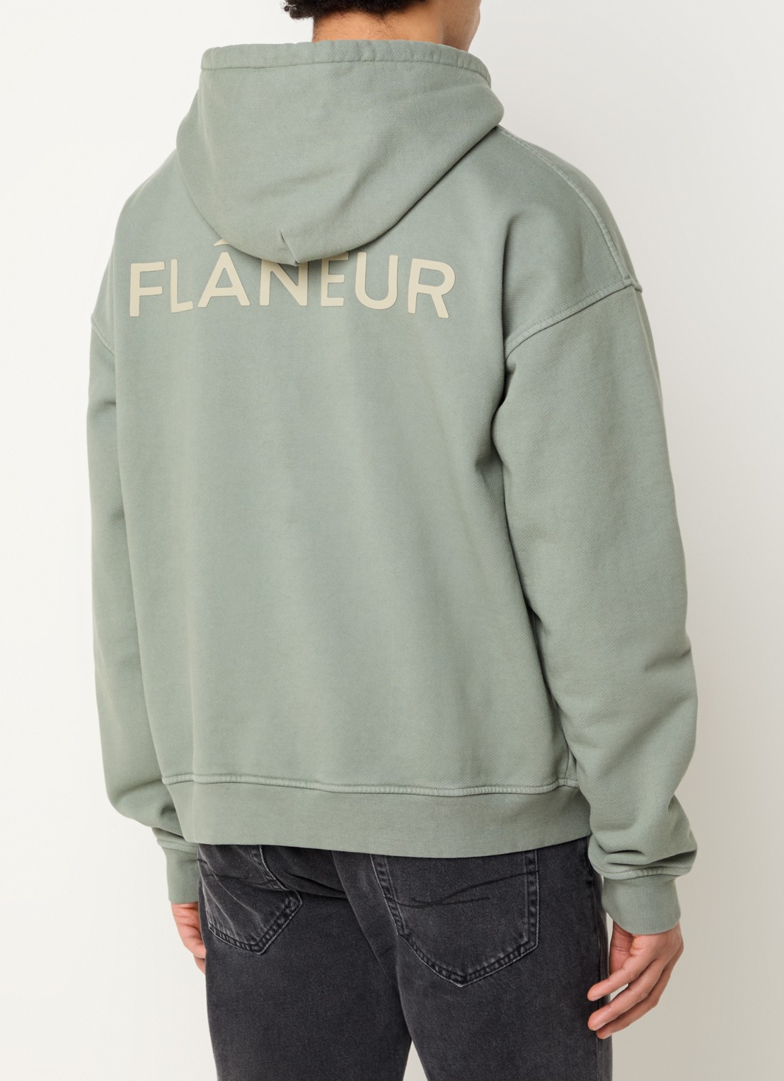 FLÂNEUR Hoodie met logo- en backprint - detail 4 groen