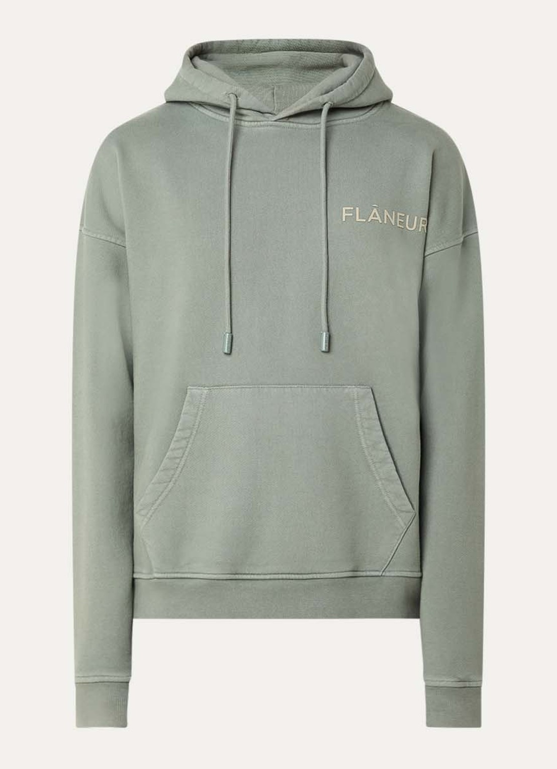 FLÂNEUR Hoodie met logo- en backprint - voorkant 2 groen