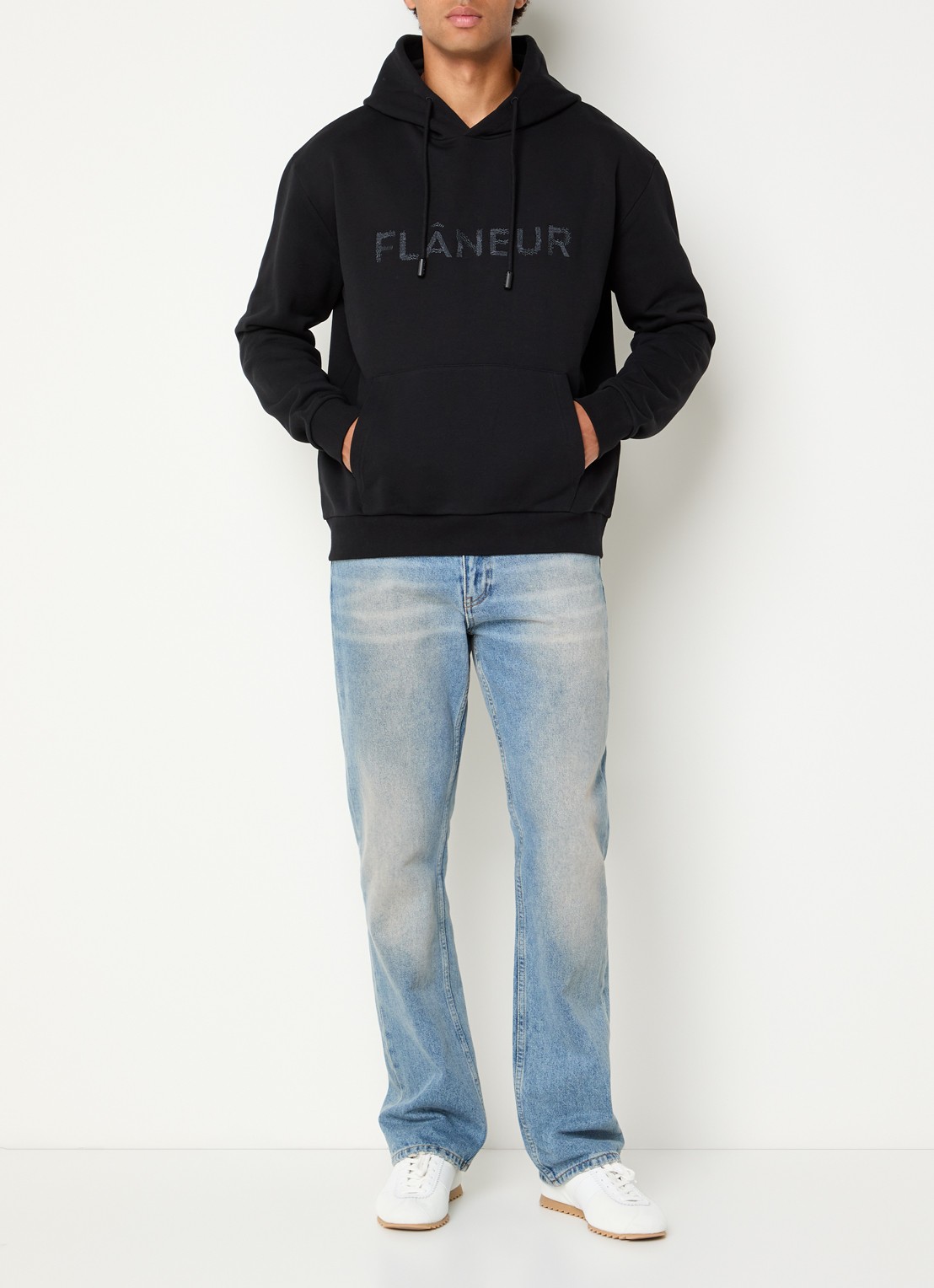 FLÂNEUR Hoodie met logoprint - voorkant 5 zwart