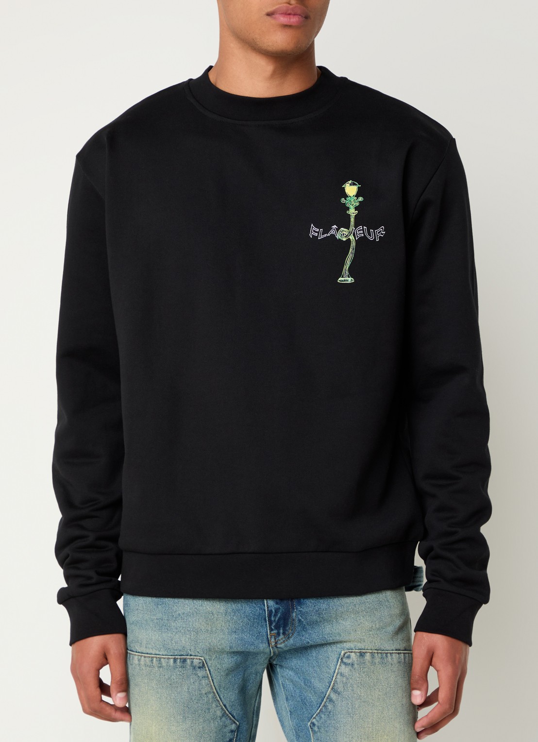FLÂNEUR Lantern trui met logo- en backprint - achterkant zwart