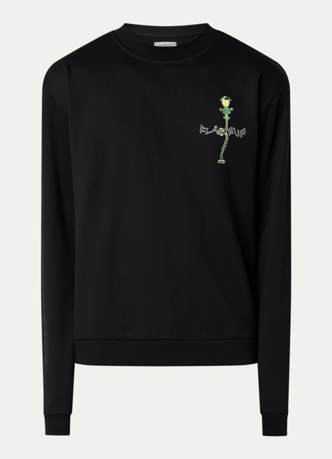 FLÂNEUR Lantern trui met logo- en backprint - voorkant 3 zwart