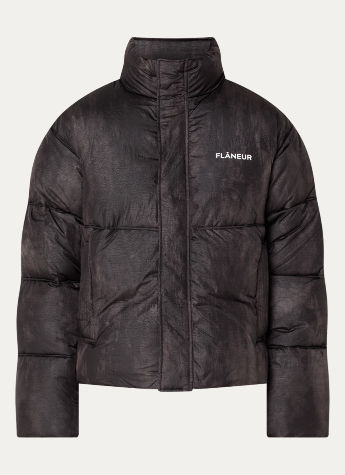 FLÂNEUR Logo puffer jack met opstaande kraag en steekzakken - voorkant zwart
