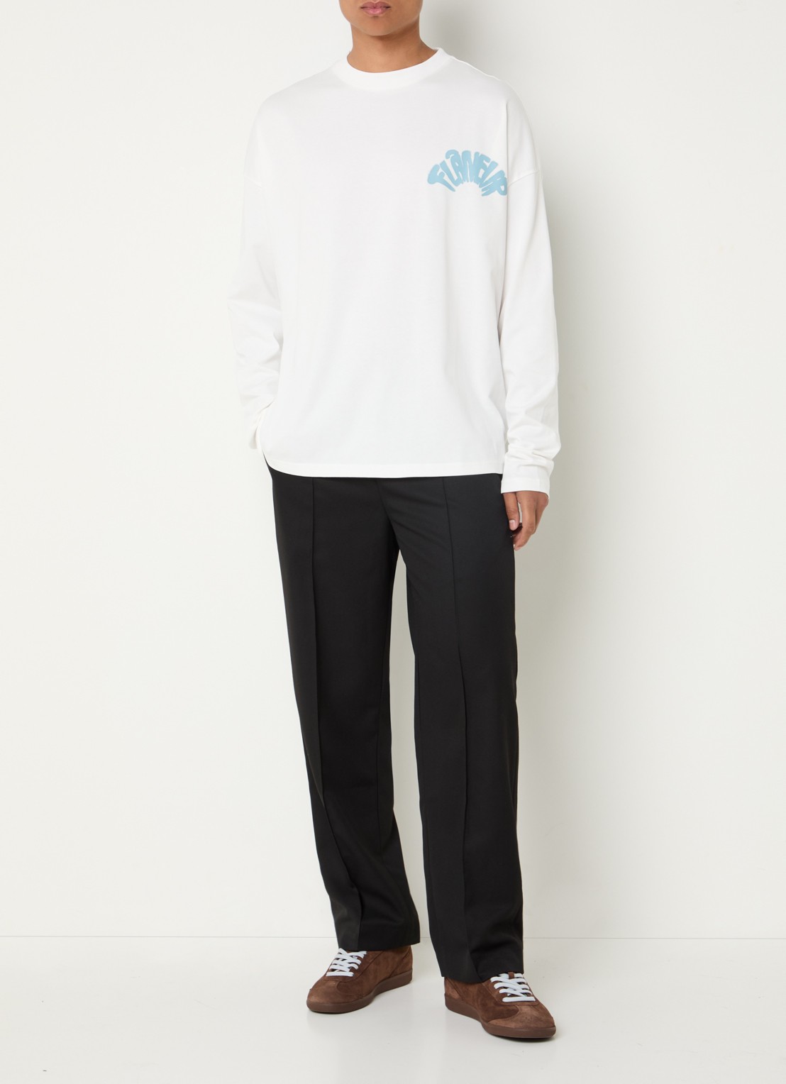 FLÂNEUR Longsleeve met logo- en backprint - voorkant 2 wit