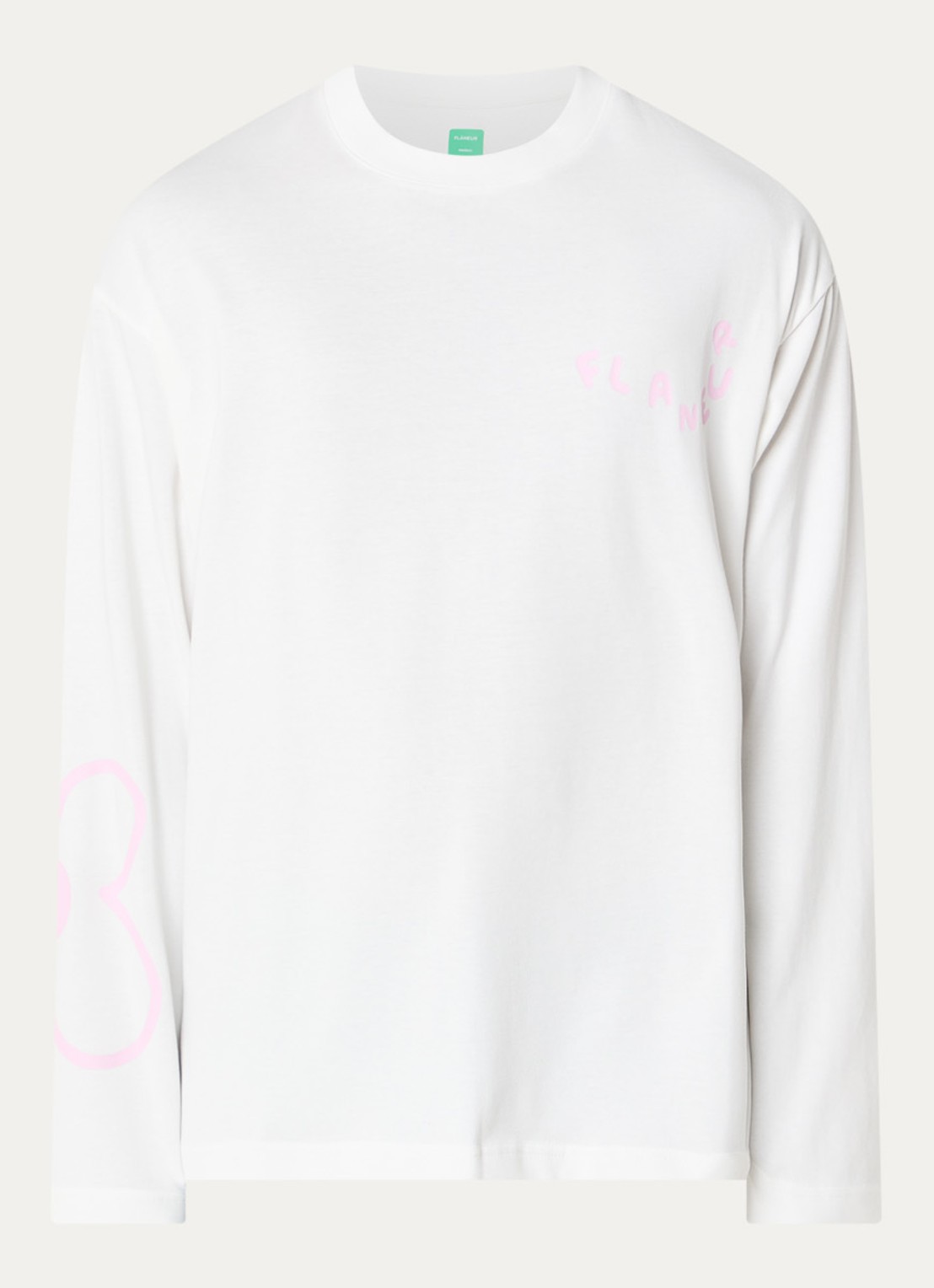 FLÂNEUR Longsleeve met logoprint - voorkant wit