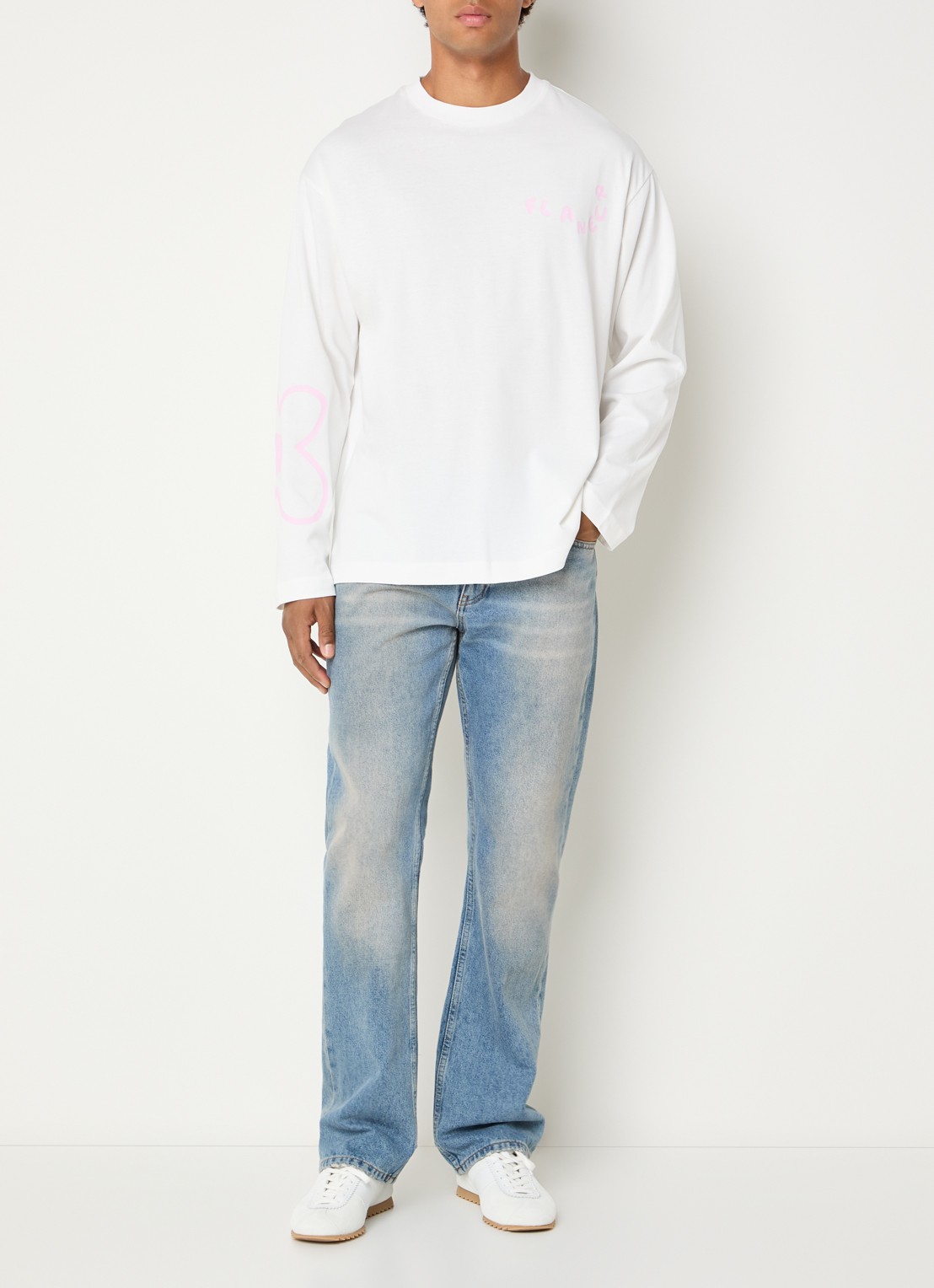 FLÂNEUR Longsleeve met logoprint - voorkant 2 wit