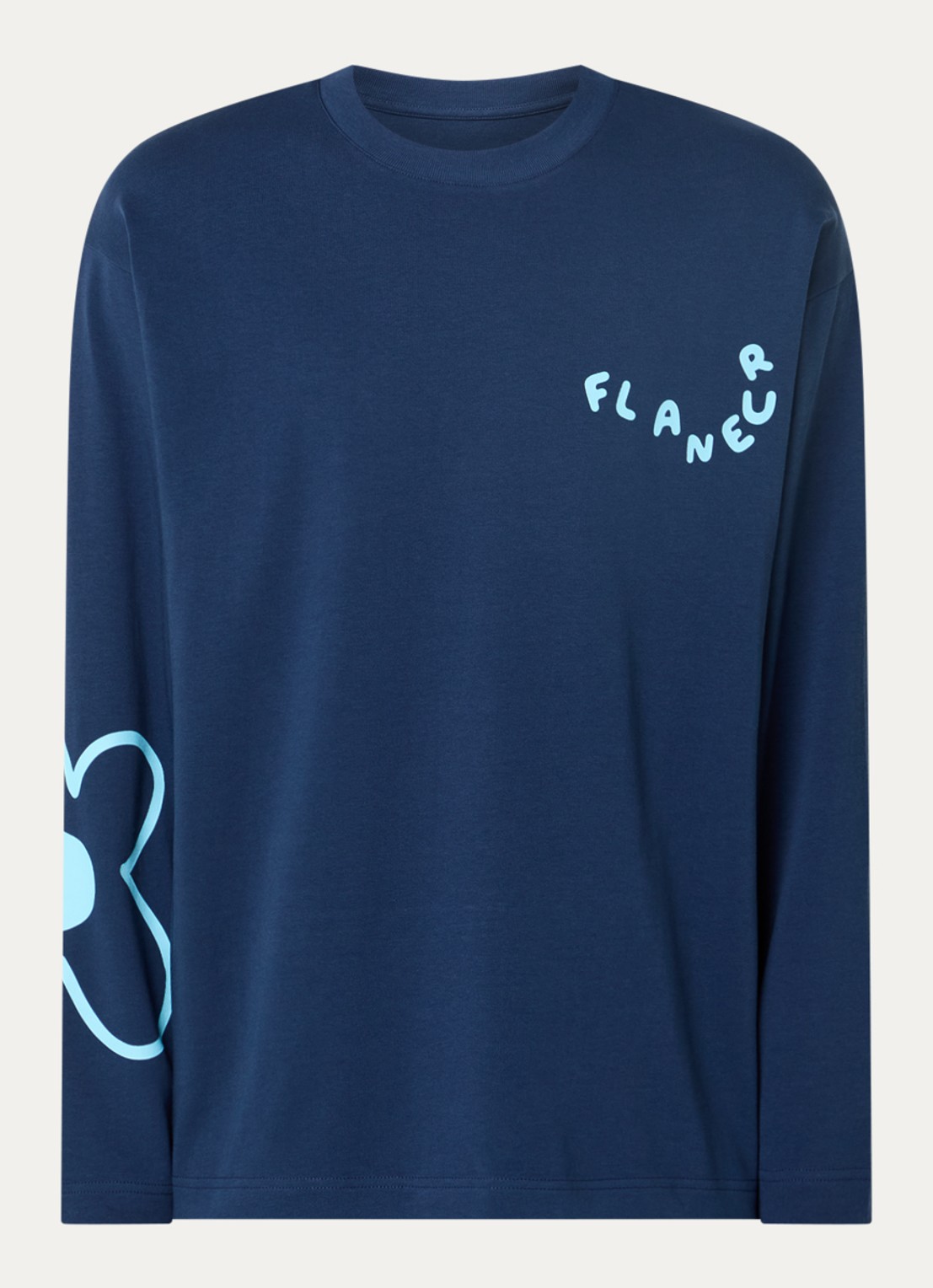 FLÂNEUR Longsleeve met logoprint - voorkant 2 donkerblauw