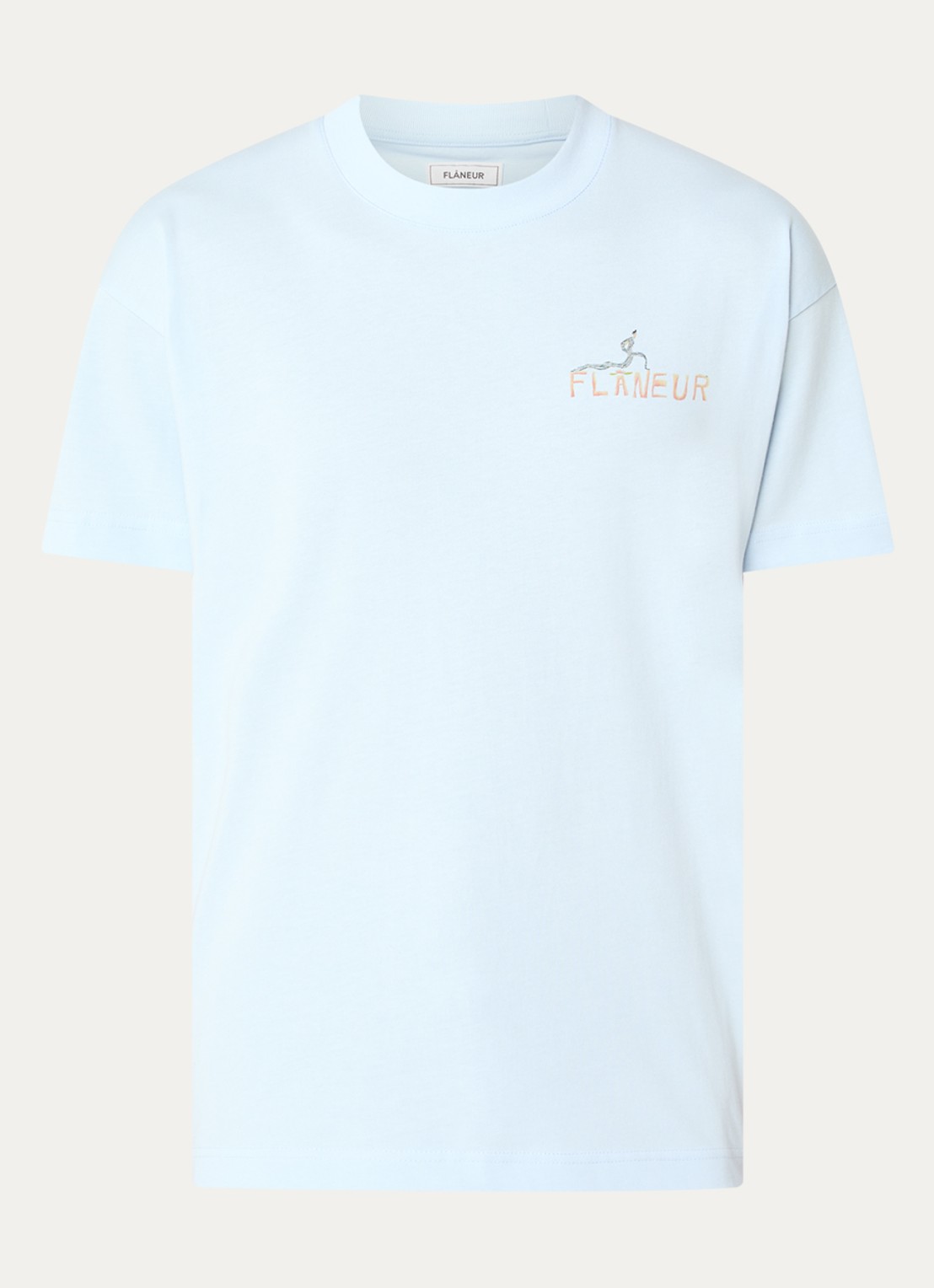 FLÂNEUR Passage Of Time T-shirt met logo- en backprint - voorkant 2 lichtblauw