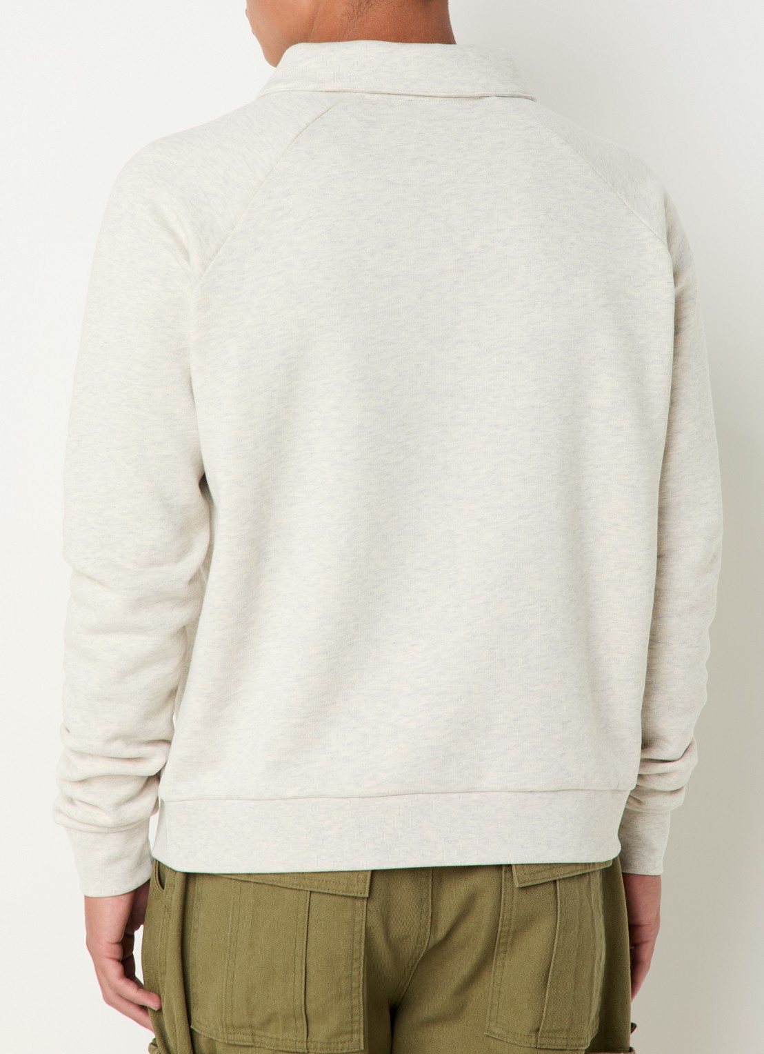 FLÂNEUR Raglan trui met halve rits en logoborduring - achterkant 3 lichtgrijs