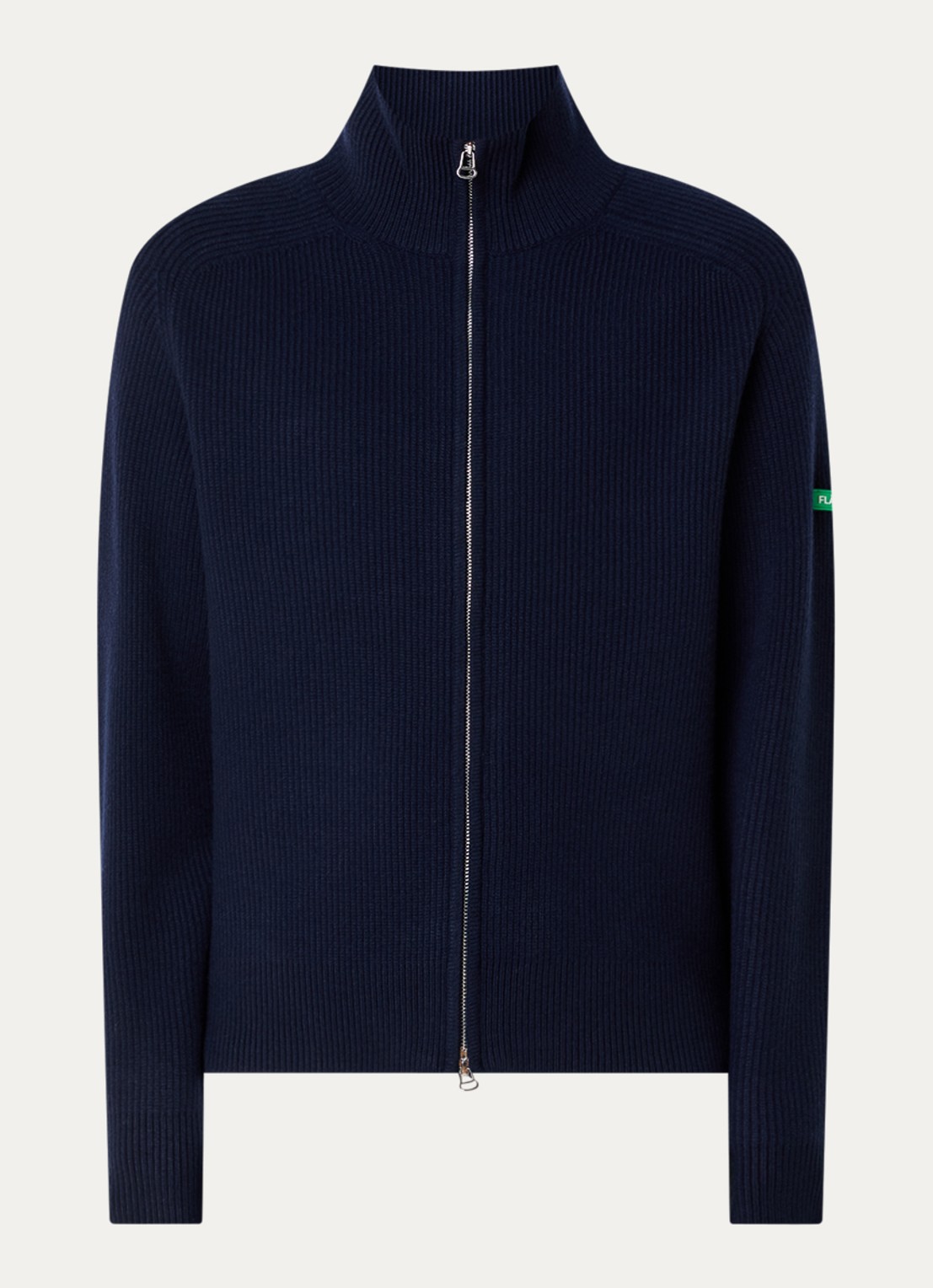 FLÂNEUR Ribgebreid vest van wol met logo - voorkant 3 donkerblauw
