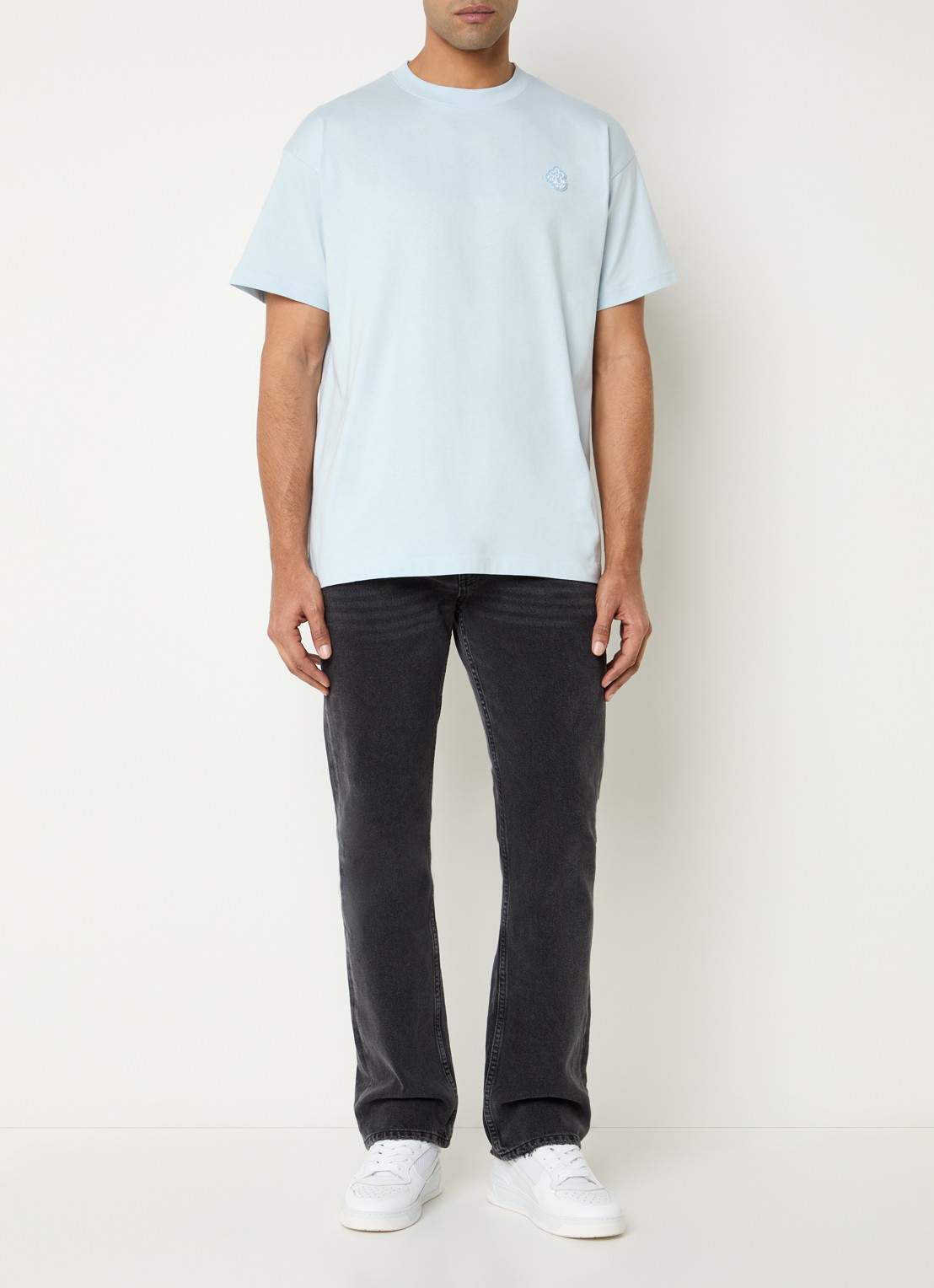 FLÂNEUR Rubber T-shirt met logo - voorkant 2 blauwgrijs