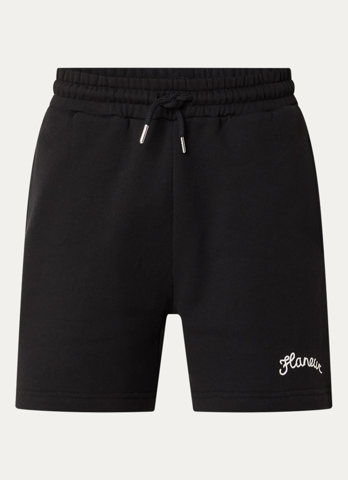 FLÂNEUR Signature straight fit korte joggingbroek met logo - voorkant zwart