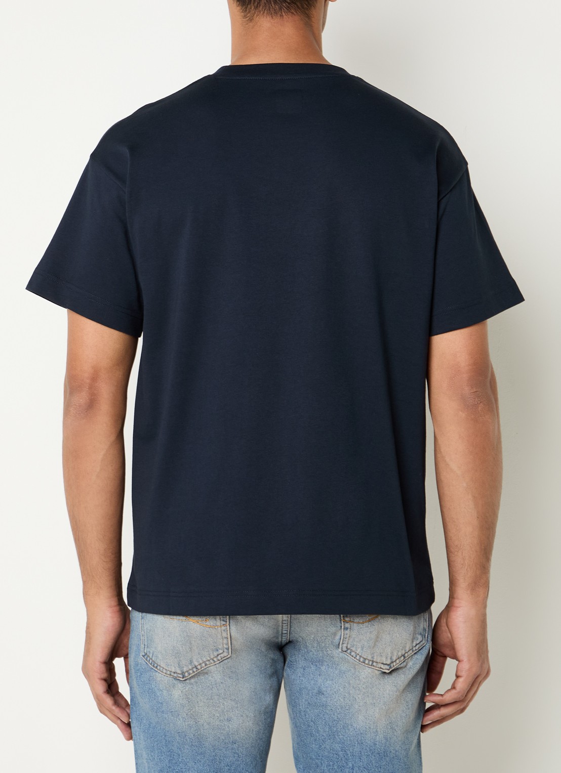 FLÂNEUR Signature T-shirt met logo - achterkant donkerblauw