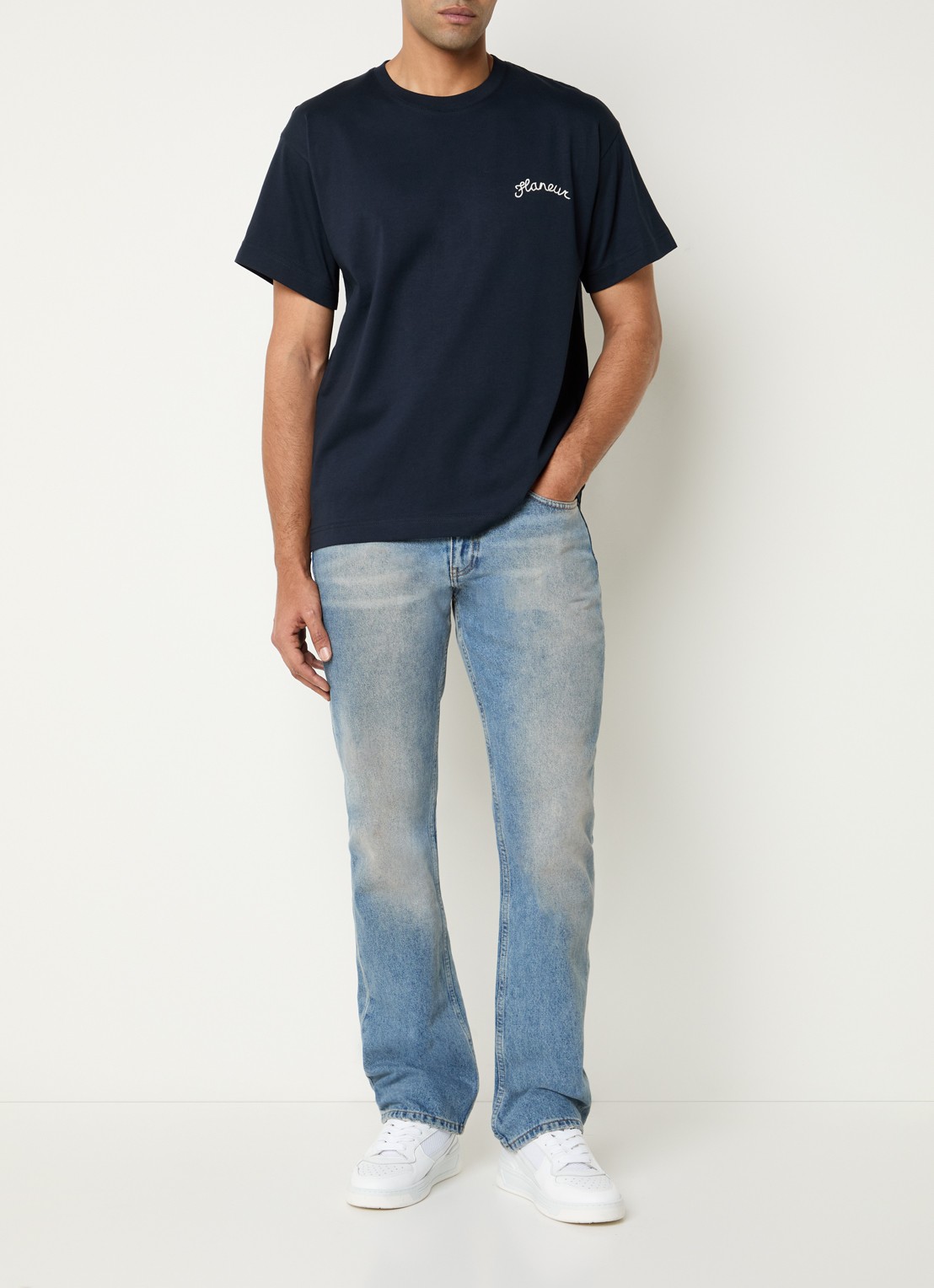 FLÂNEUR Signature T-shirt met logo - voorkant 3 donkerblauw
