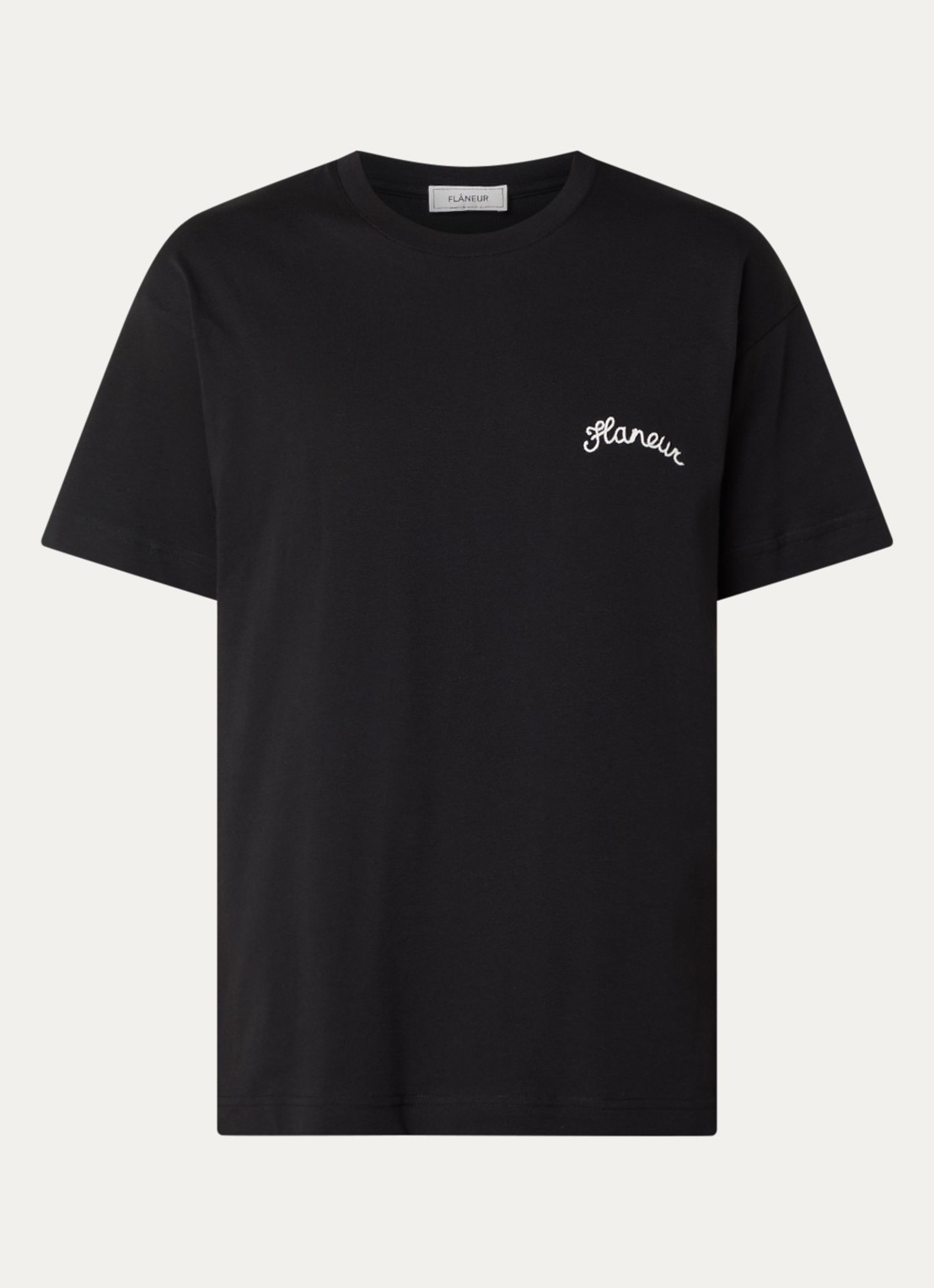 FLÂNEUR Signature T-shirt met logoborduring - voorkant zwart