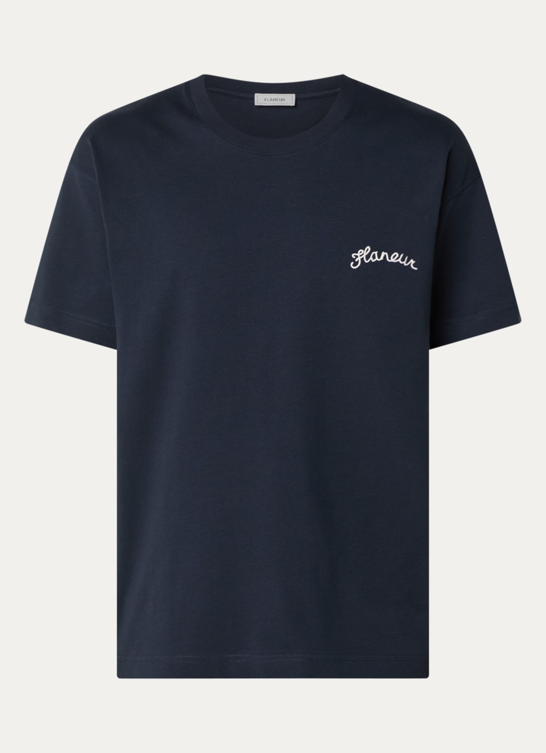 FLÂNEUR Signature T-shirt met logoborduring - voorkant 3 donkerblauw