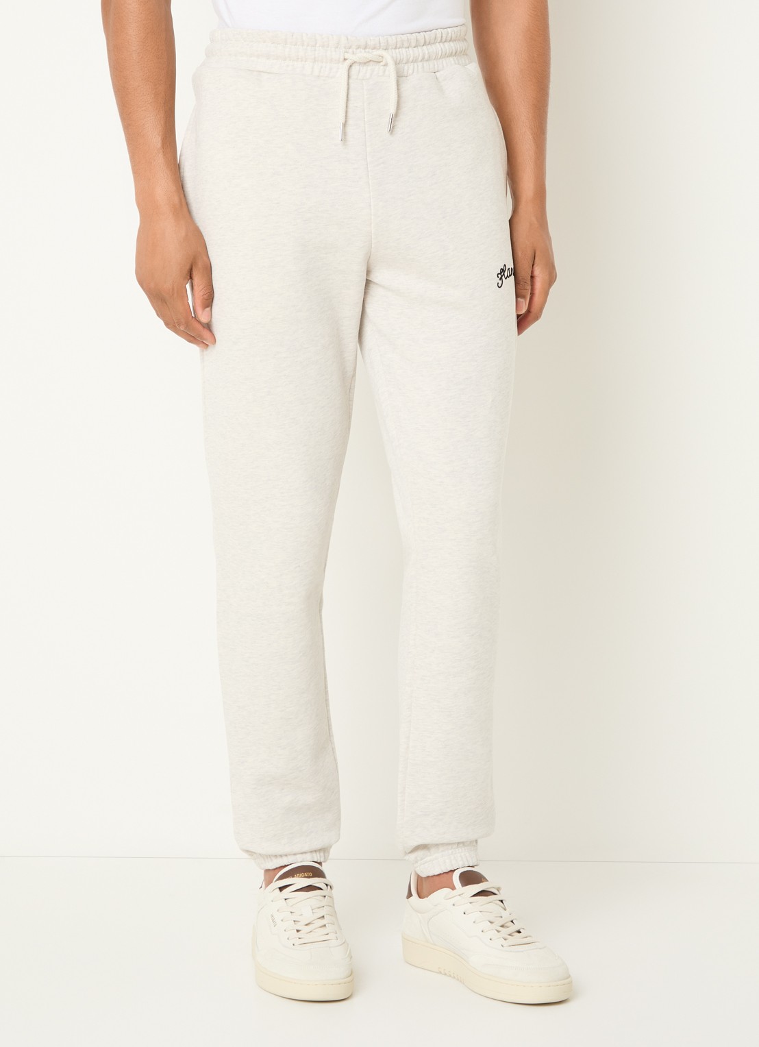FLÂNEUR Signature tapered fit joggingbroek met logo  - detail grijsmele