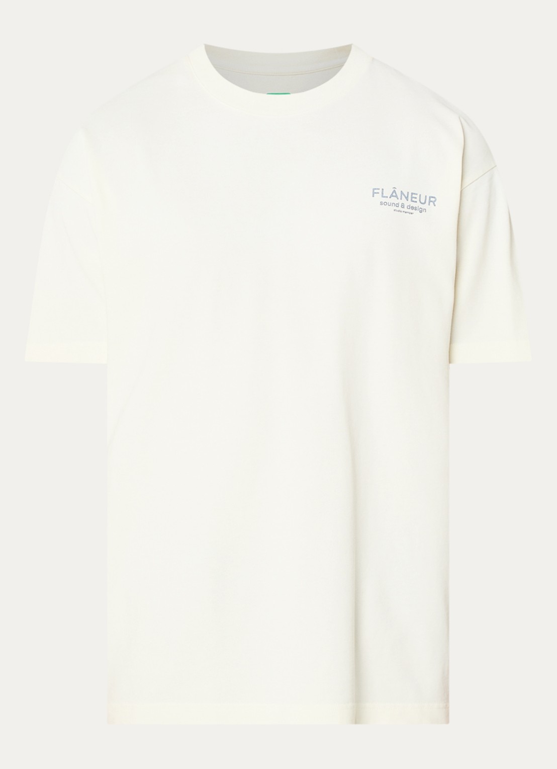 FLÂNEUR Sound & Design Studio Member T-shirt met logo- en backprint - voorkant 3 gebroken wit