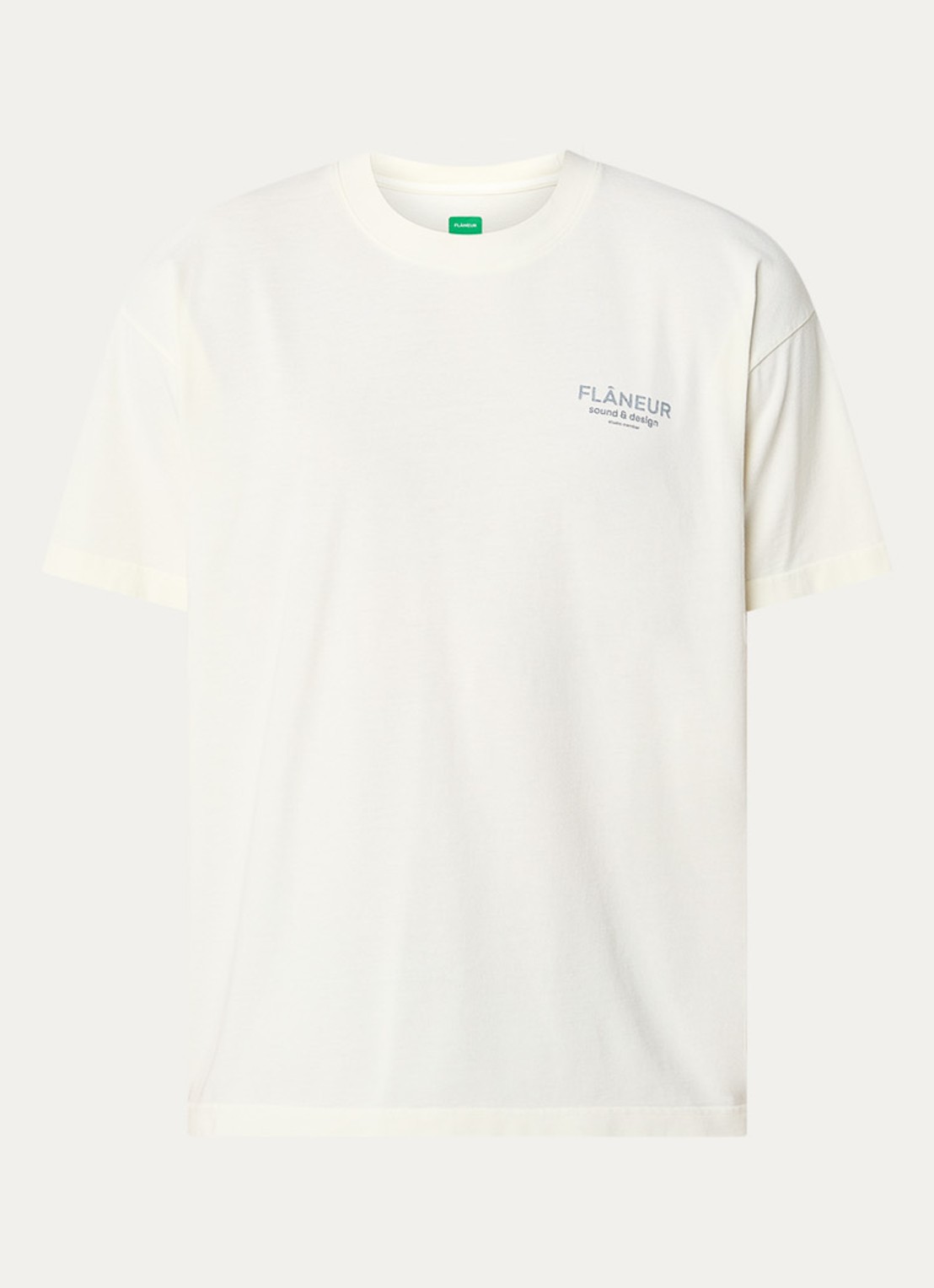 FLÂNEUR Sound & Design T-shirt met logo- en backprint - voorkant creme