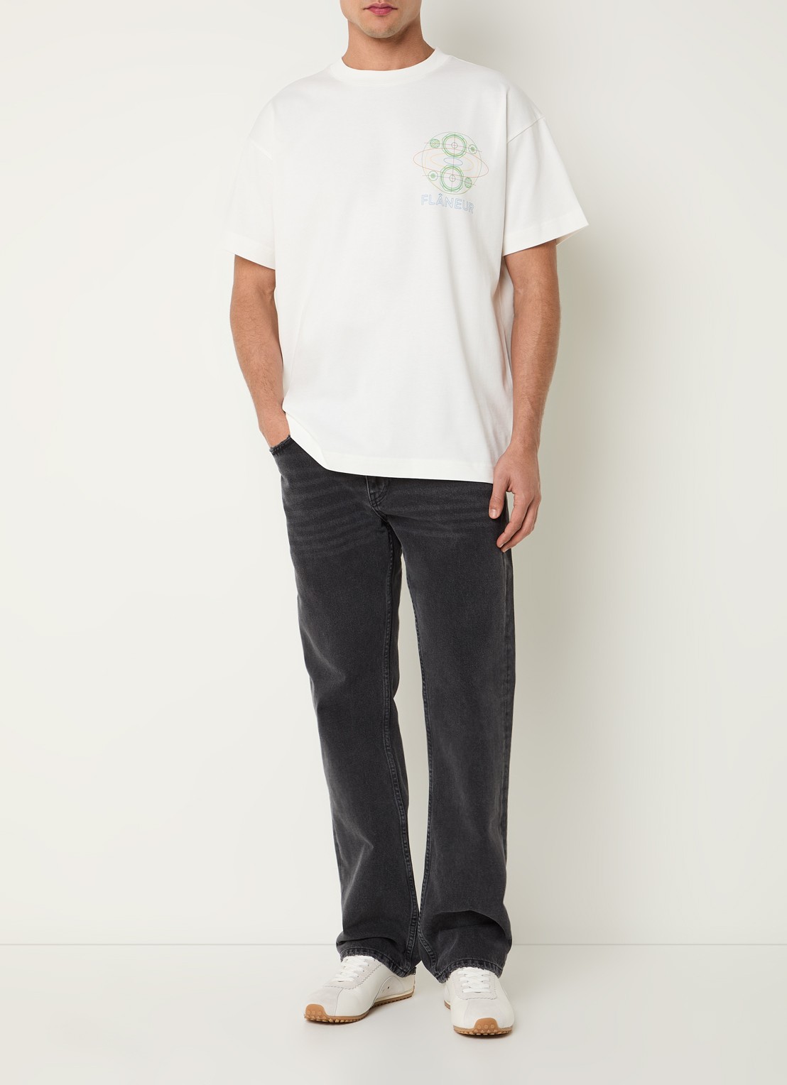 FLÂNEUR Speaker T-shirt met logo- en backprint - voorkant 2 wit