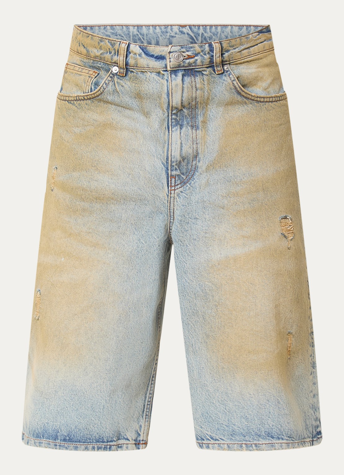 FLÂNEUR Straight fit korte broek van denim met donkere wassing - voorkant 2 beige