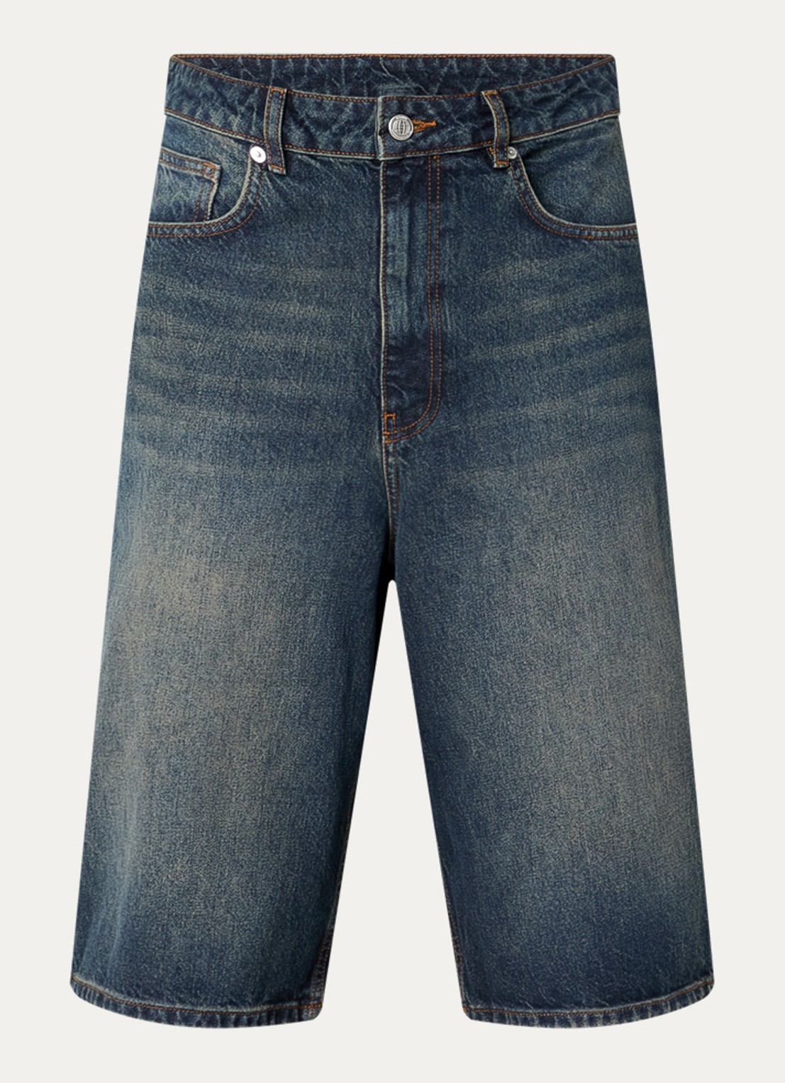 FLÂNEUR Straight fit korte broek van denim met donkere wassing - voorkant 3 indigo