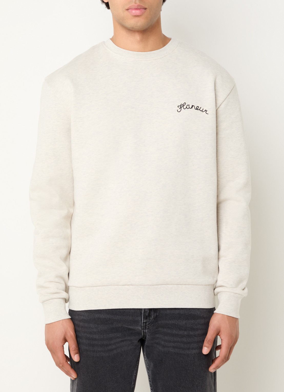 FLÂNEUR Sweater met logoborduring - detail 4 lichtgrijs