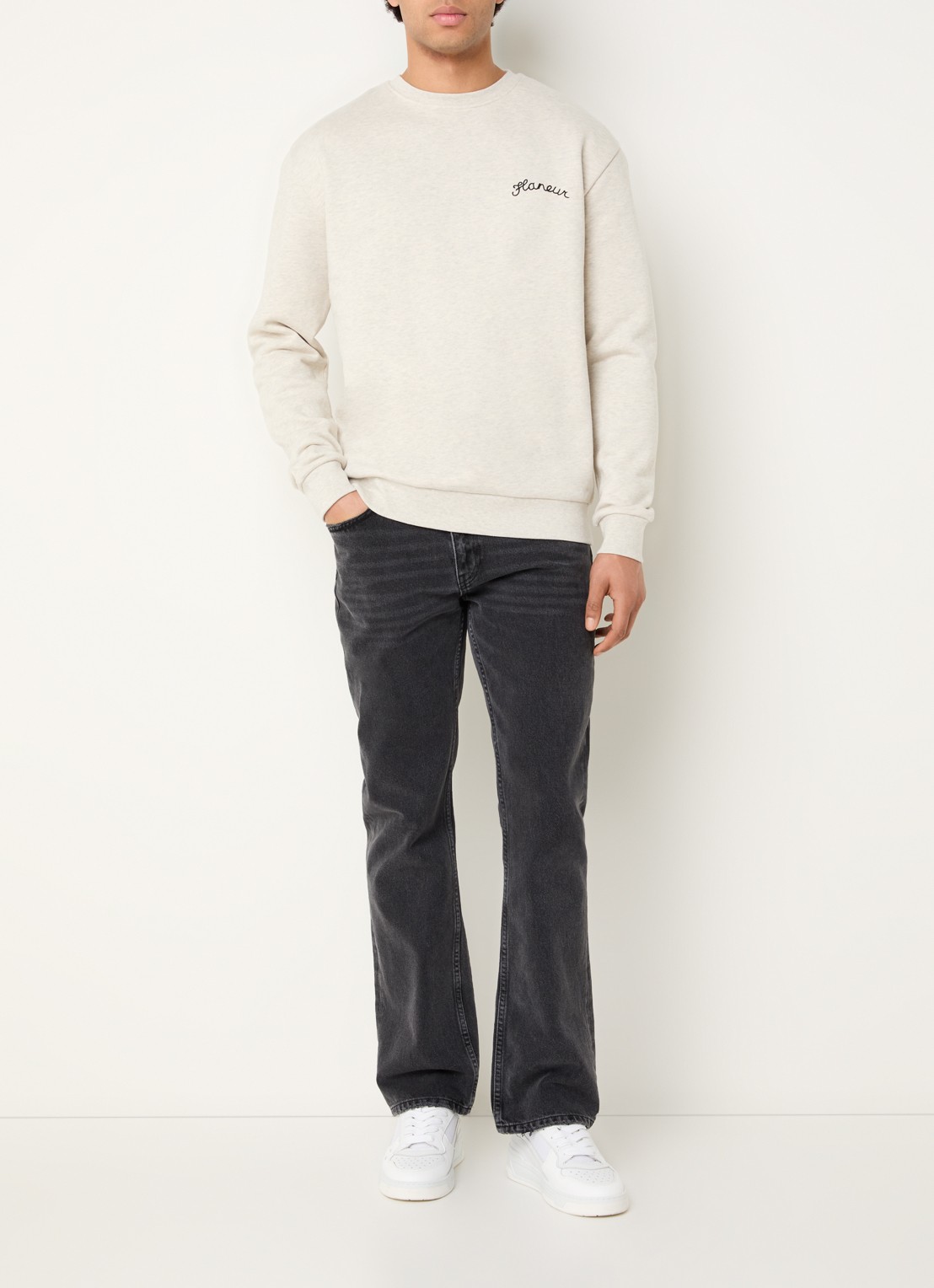 FLÂNEUR Sweater met logoborduring - voorkant 3 lichtgrijs