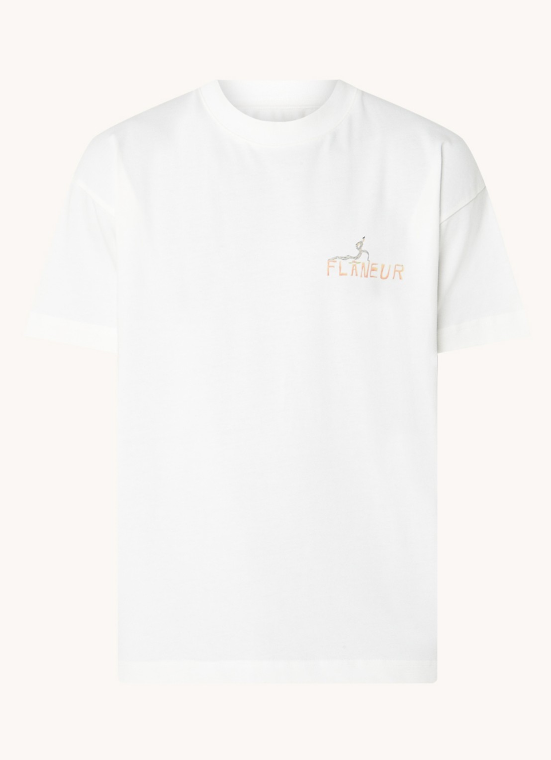 FLÂNEUR T-shirt met logo- en backprint - voorkant 3 wit