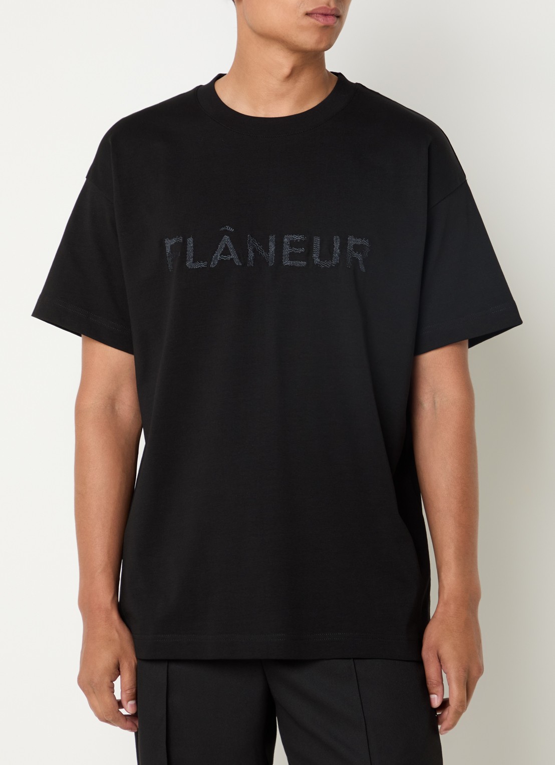 FLÂNEUR T-shirt met logoborduring - detail 3 zwart