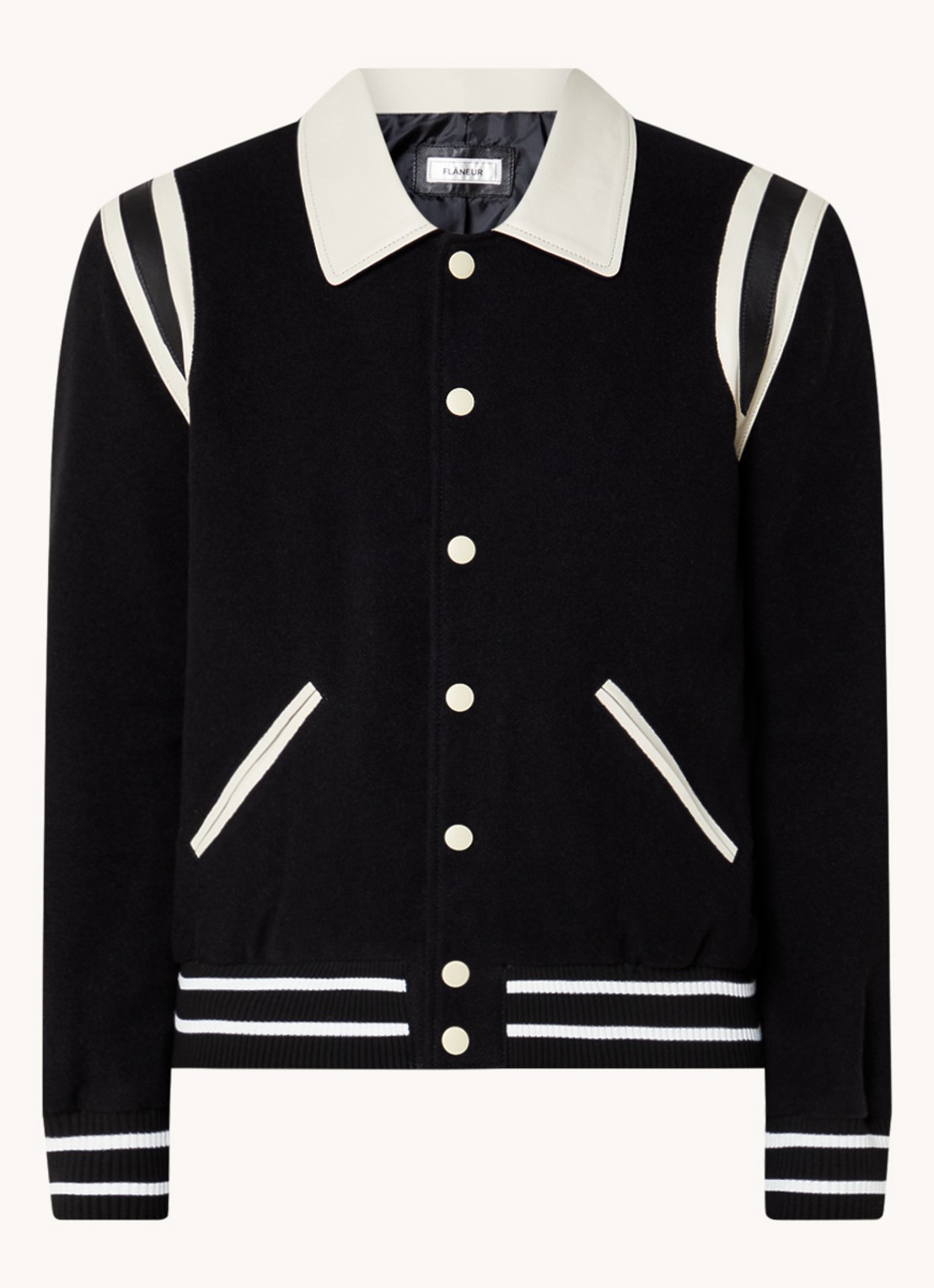 FLÂNEUR Teddy baseball jack in wolblend met ritszakken - voorkant zwart