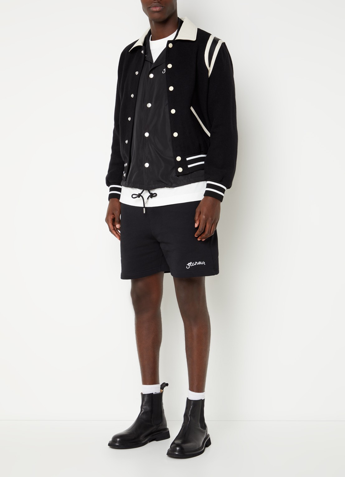 FLÂNEUR Teddy baseball jack in wolblend met ritszakken - voorkant 2 zwart