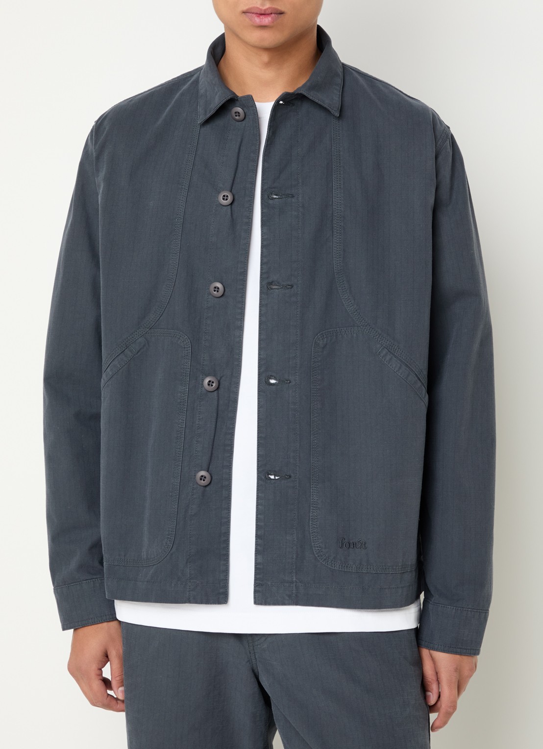 forét Berry comfort fit overshirt met steekzakken - detail 3 donkergrijs