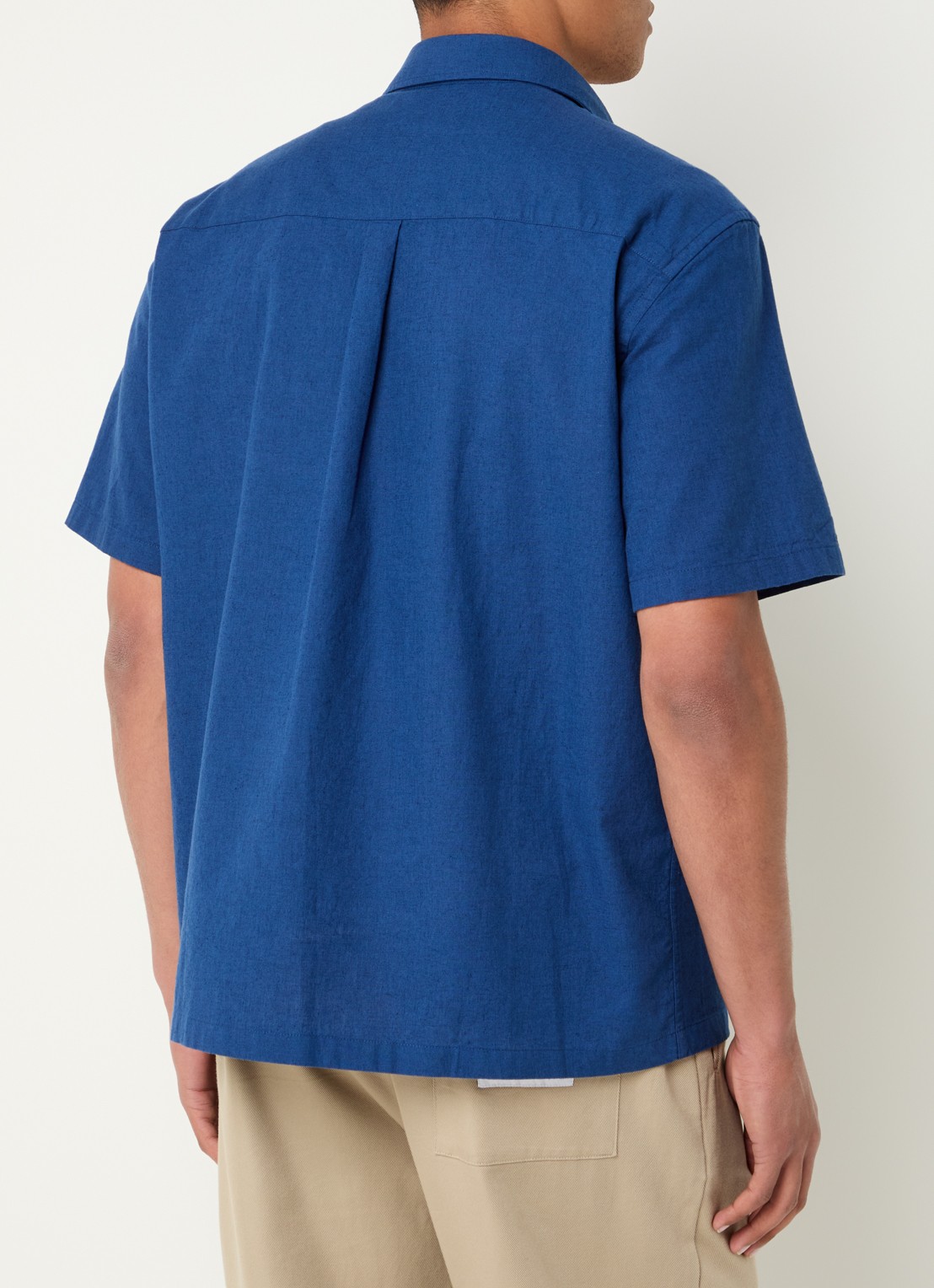 forét Cosmos regular fit overhemd in linnenblend met streepprint - achterkant 4 royalblauw