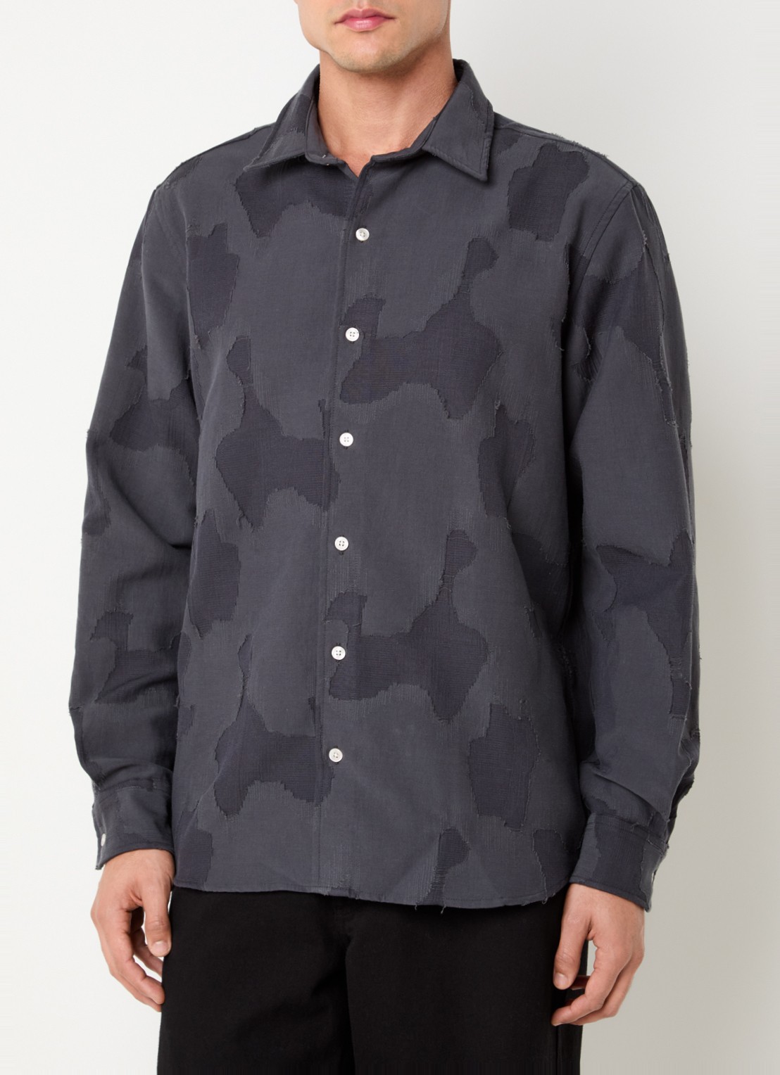 forét Dawn regular fit overhemd met jacquard dessin - detail 3 donkergrijs