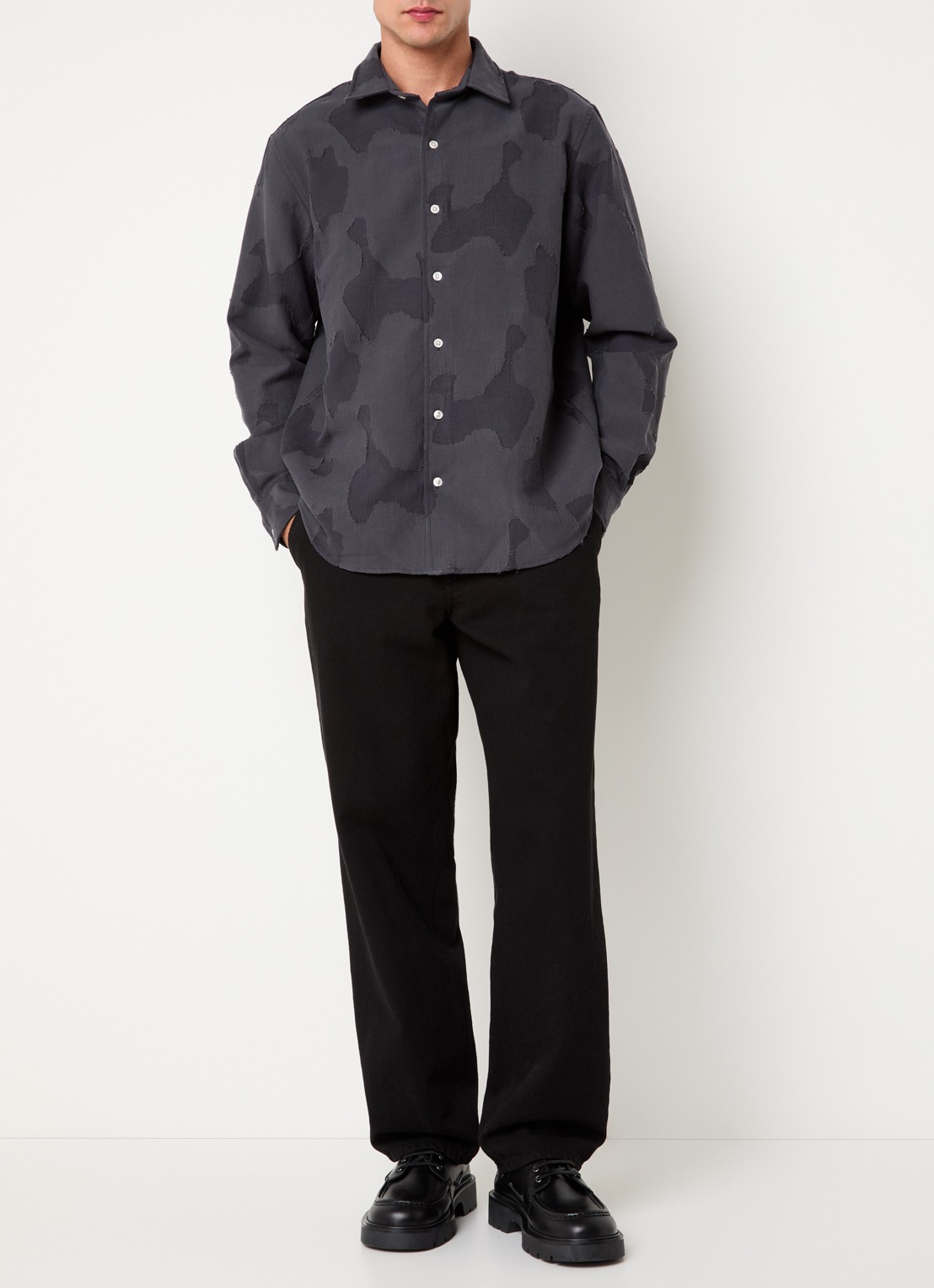forét Dawn regular fit overhemd met jacquard dessin - voorkant 2 donkergrijs