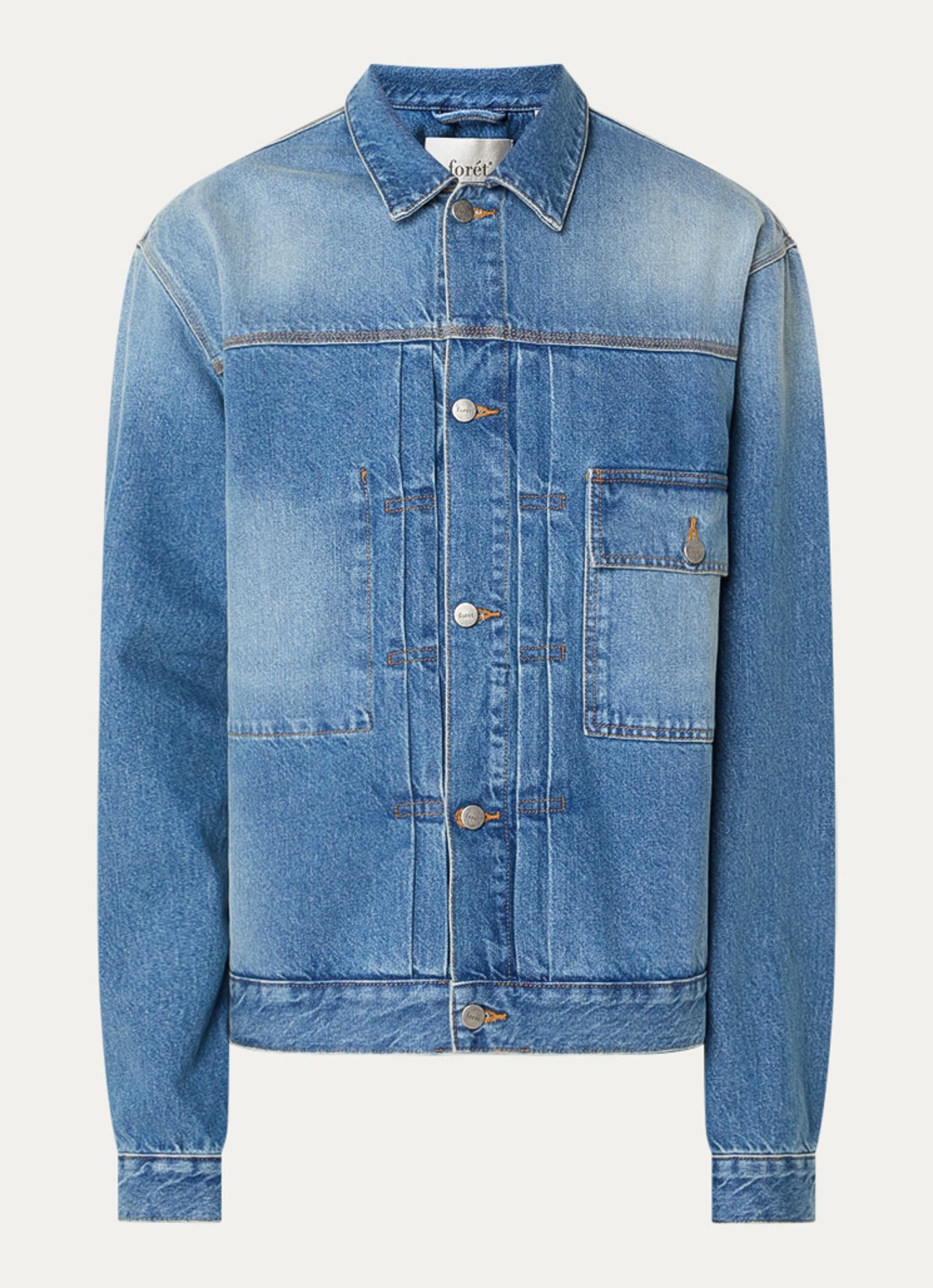 forét Hayz spijkerjas met borstzak en medium wassing - voorkant 3 blauw