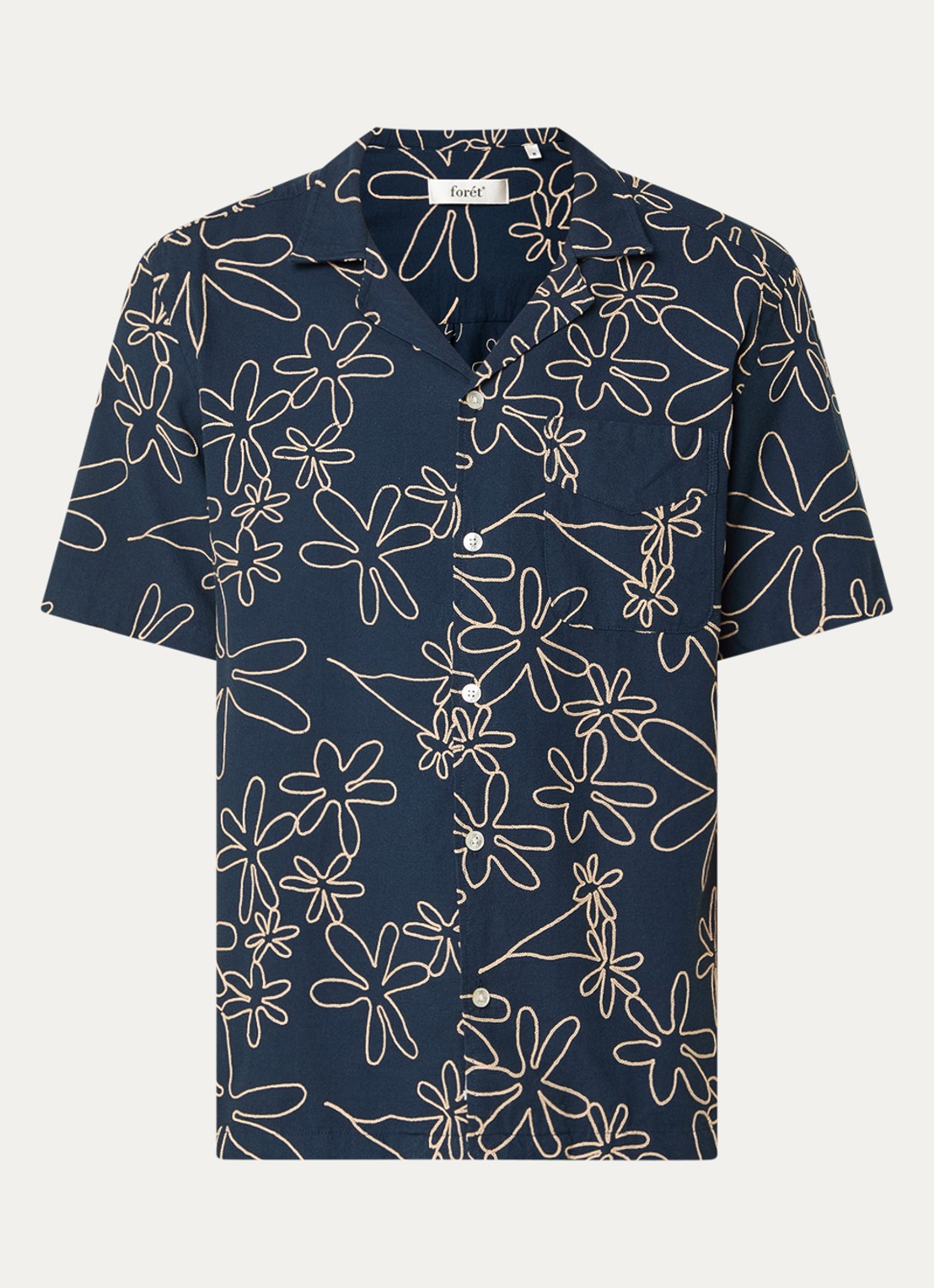 forét Peer comfort fit overhemd met borduring - voorkant 2 donkerblauw