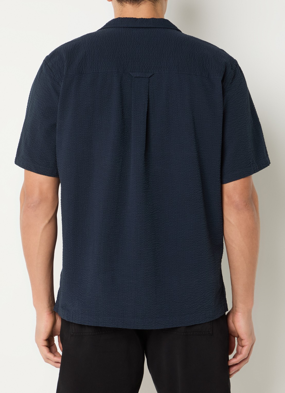 forét Peer comfort fit overhemd met structuur - achterkant 3 donkerblauw