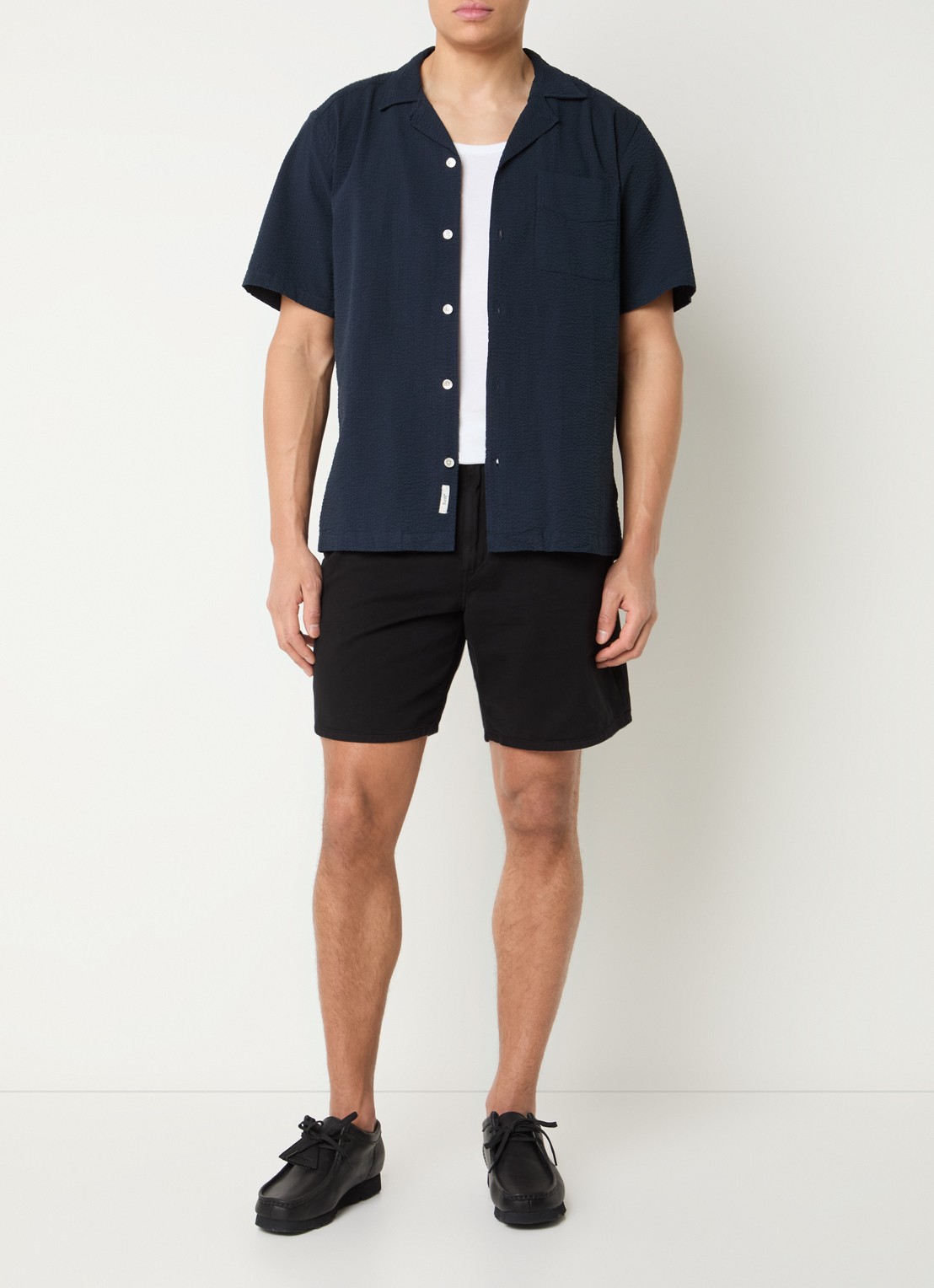 forét Peer comfort fit overhemd met structuur - voorkant 2 donkerblauw