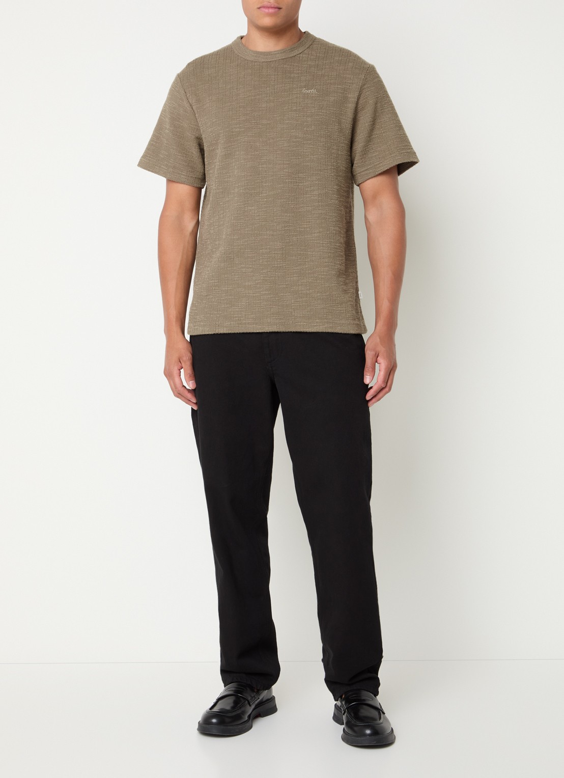 forét Willow T-shirt met structuur en logoborduring - voorkant 4 khaki