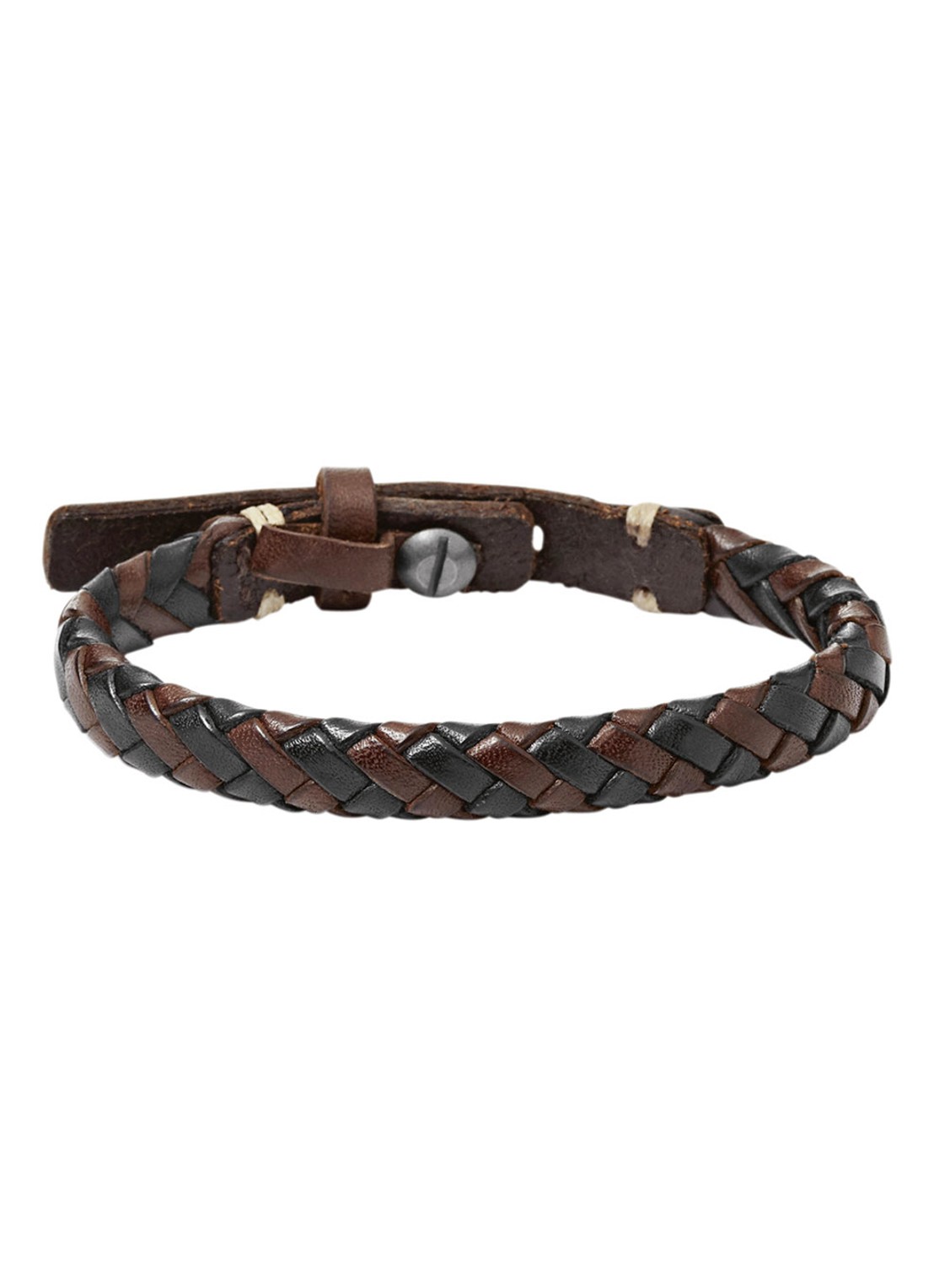 Fossil Armband van gevlochten leer JA5932716 - voorkant bruin