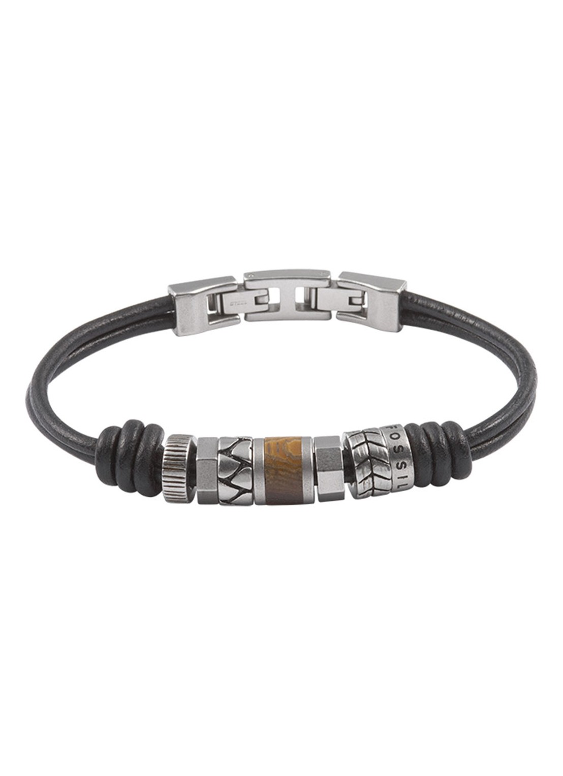 Fossil  Armband van leer met kralen JF84196040 - voorkant bruin