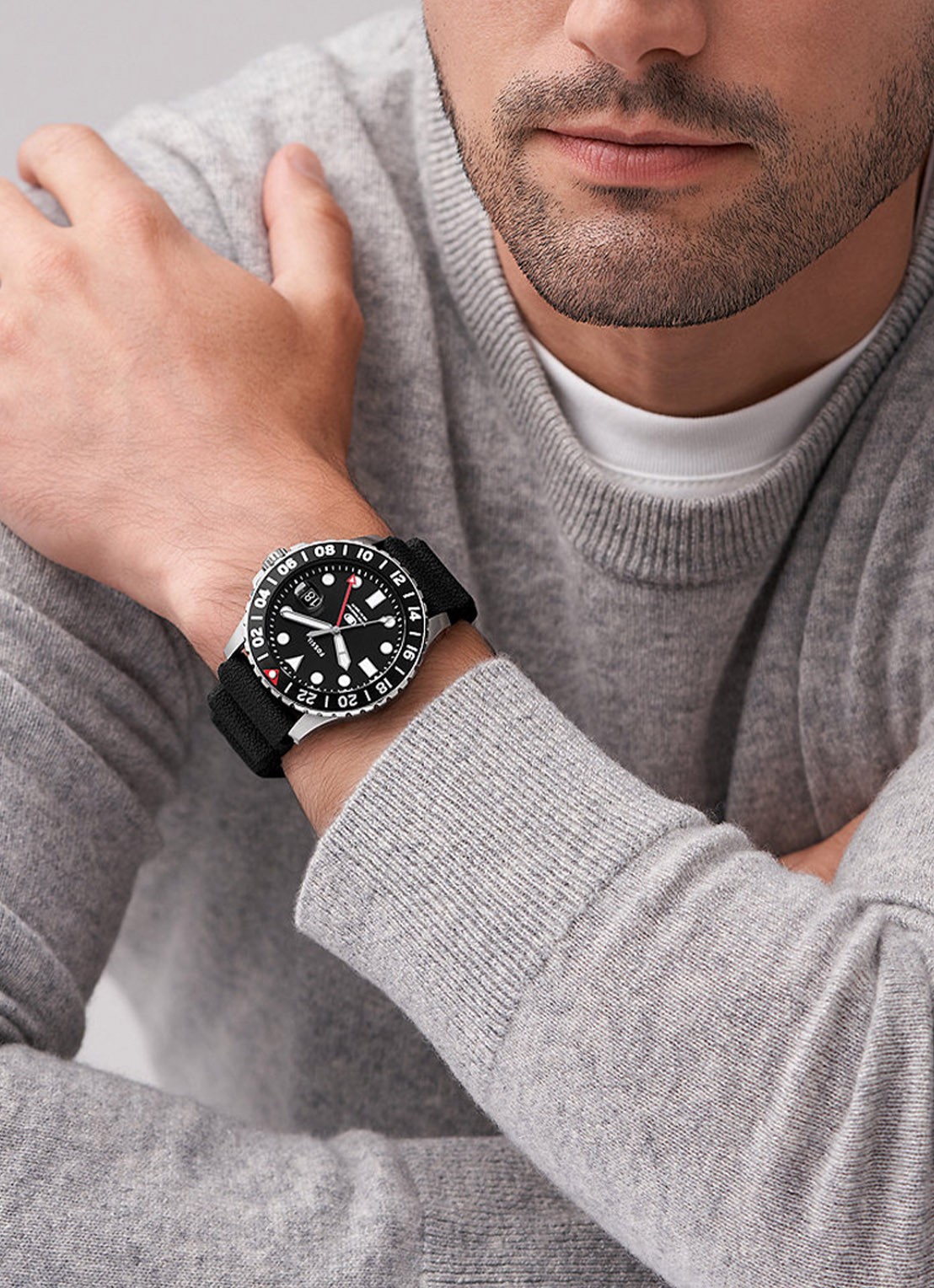 Fossil Blue Gmt horloge FS6036 - voorkant 2 zwart