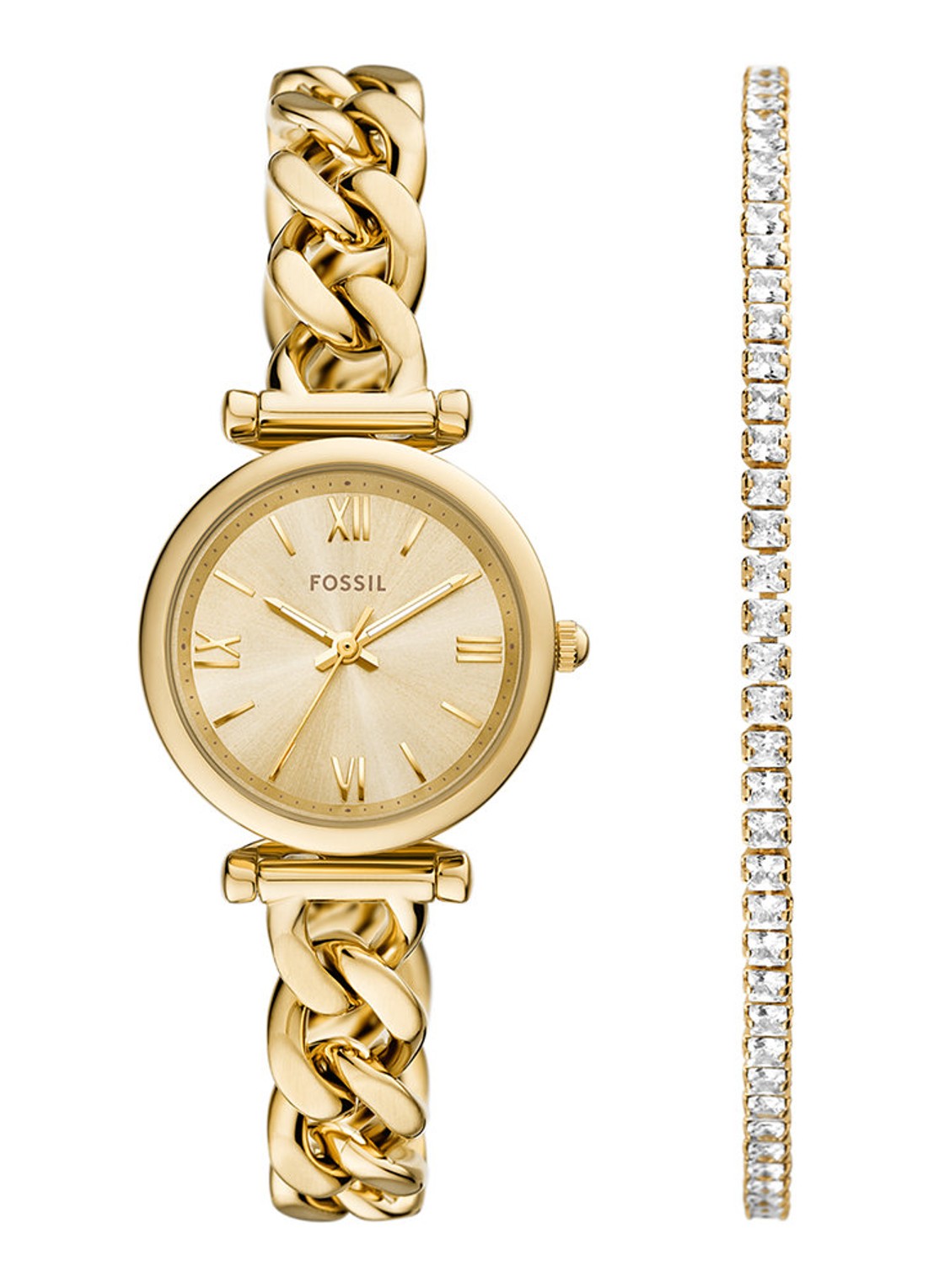 Fossil Carlie horloge en armband set van 2 ES5387SET - voorkant 3 goud