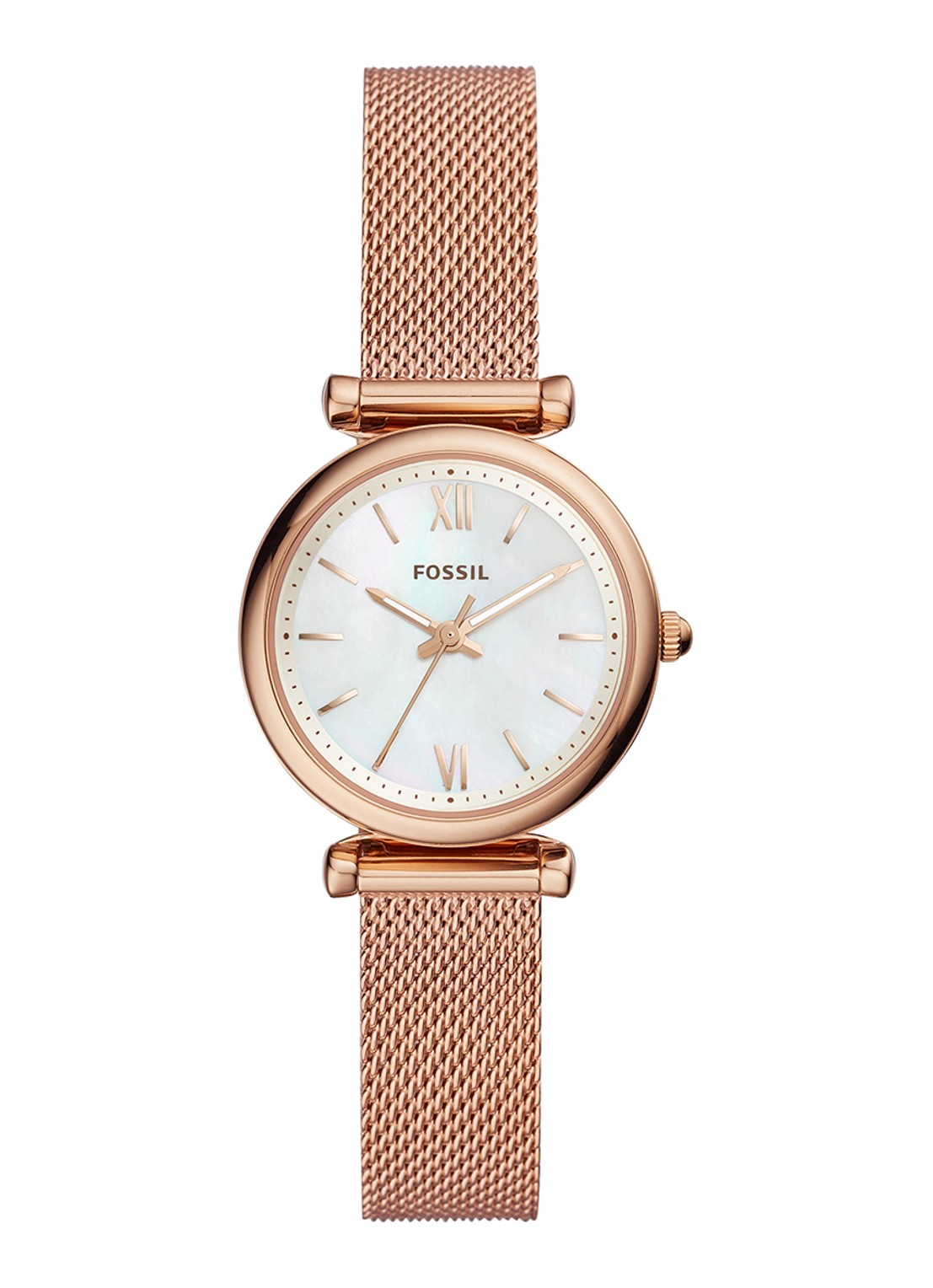 Fossil Carlie Mini horloge ES4433 - voorkant roségoud