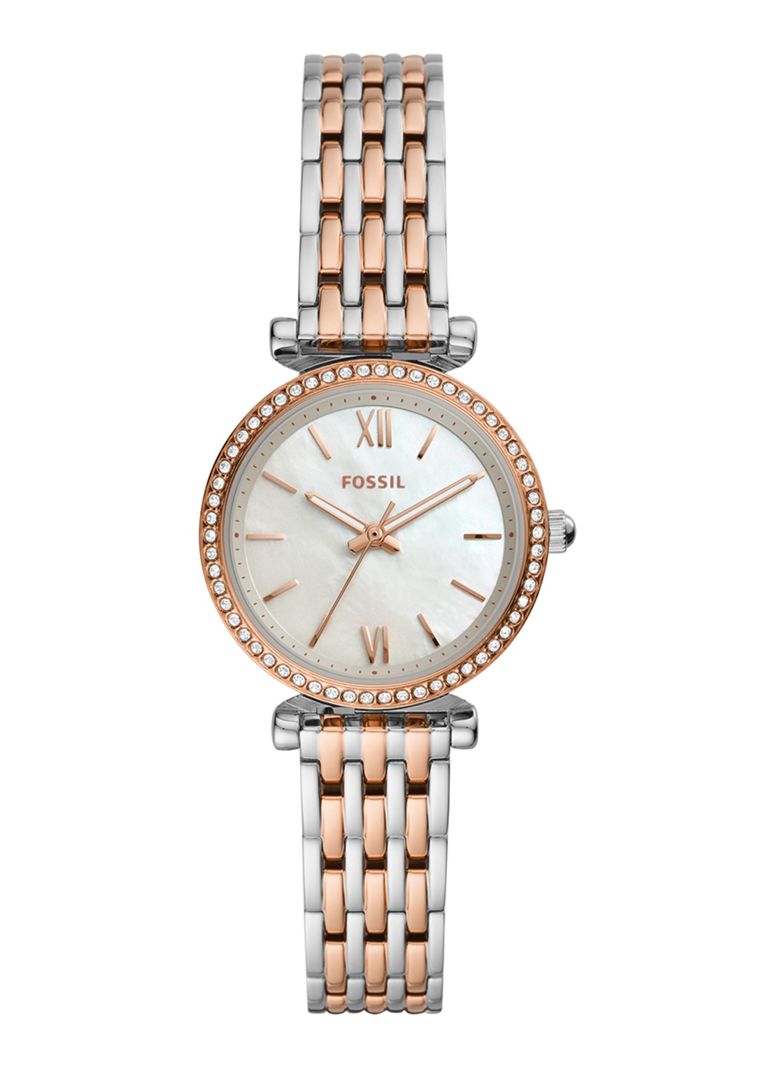 Fossil Carlie Mini horloge ES4649 - voorkant roségoud